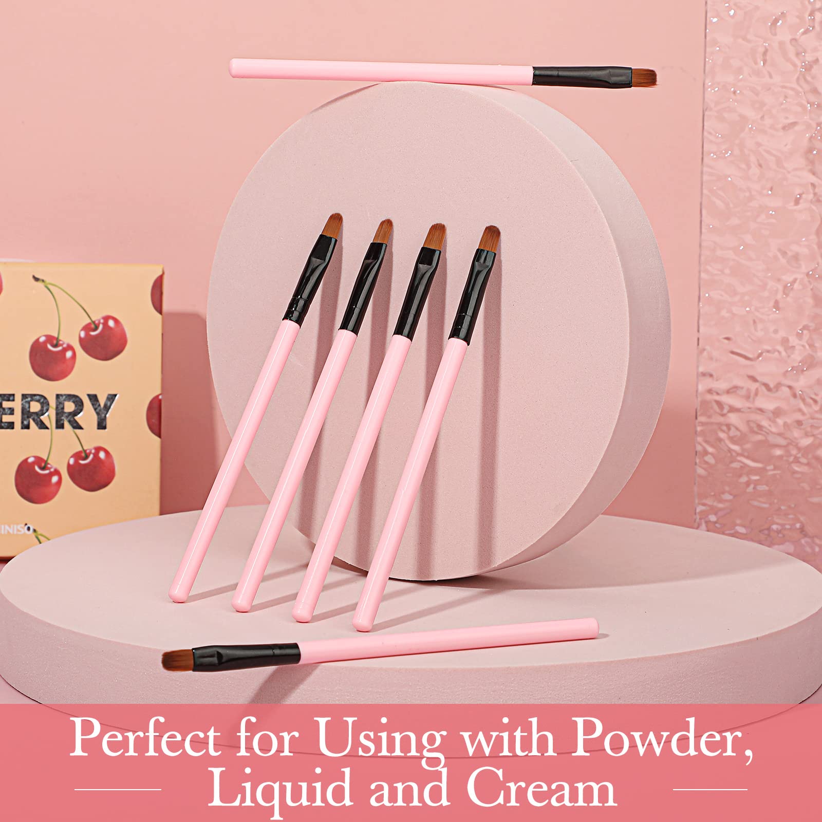 48 Pcs Flat Makeup Brush Set - Synthetic Lip Concealer Brush, Eyebrow Brush for Blending & Buffing | Portable Beauty Makeup Tools for Concealing & Setting | Perfect for Professional Makeup Artists & Home Use (Pink)
