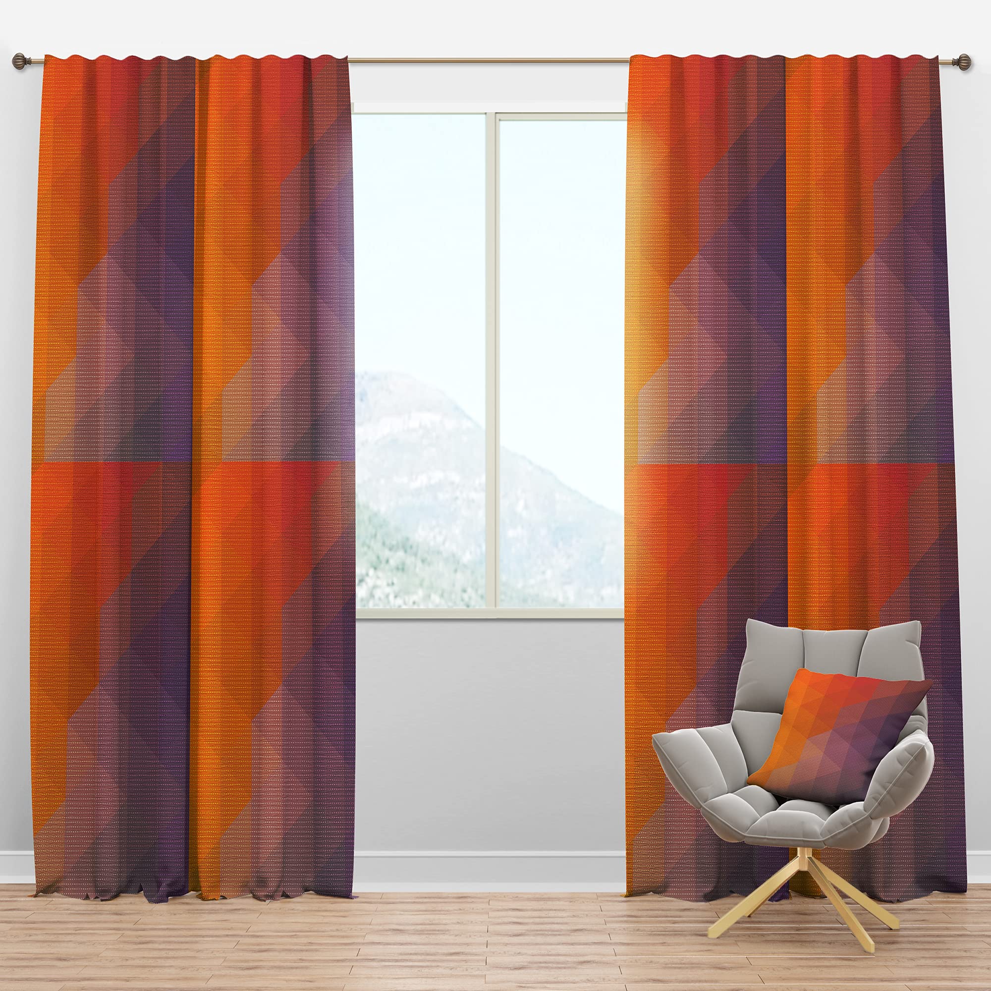 DesignQ Blackout Curtains - Thermal Insulated Single Panel (52x95 Inches) - Modern Dotted Triangular Geometric Pattern in Yellow & Purple - Perfect for Bedroom, Living Room & Home Theater - Noise Reducing & Energy Saving Window Treatment