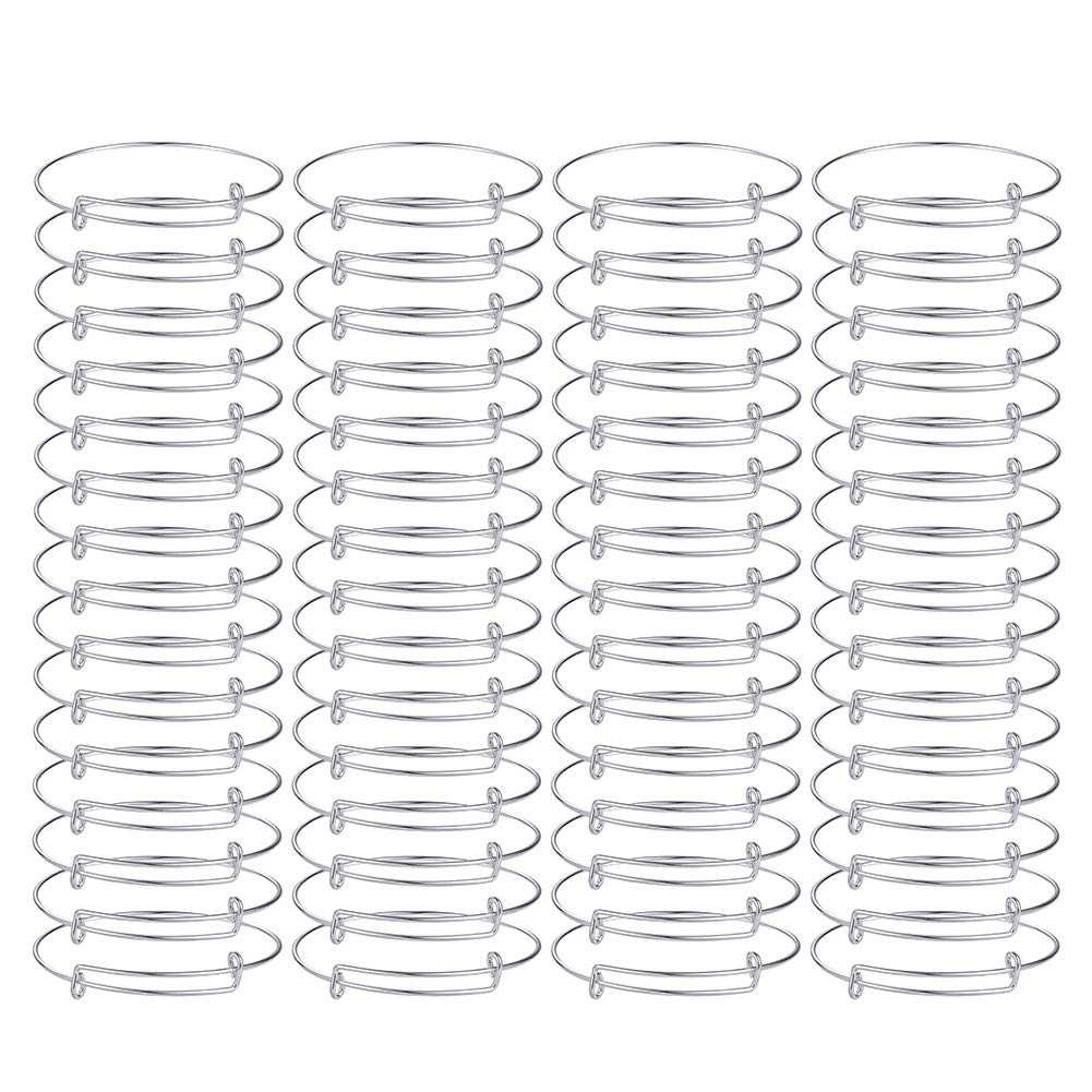 60 Pcs Expandable Bangle Bracelets - Adjustable Wire Blank Bracelets 2.56 Inch Stainless Steel for Women DIY Jewelry Making (Silver) - Perfect for Crafting, Gift Giving, and Fashion Accessories