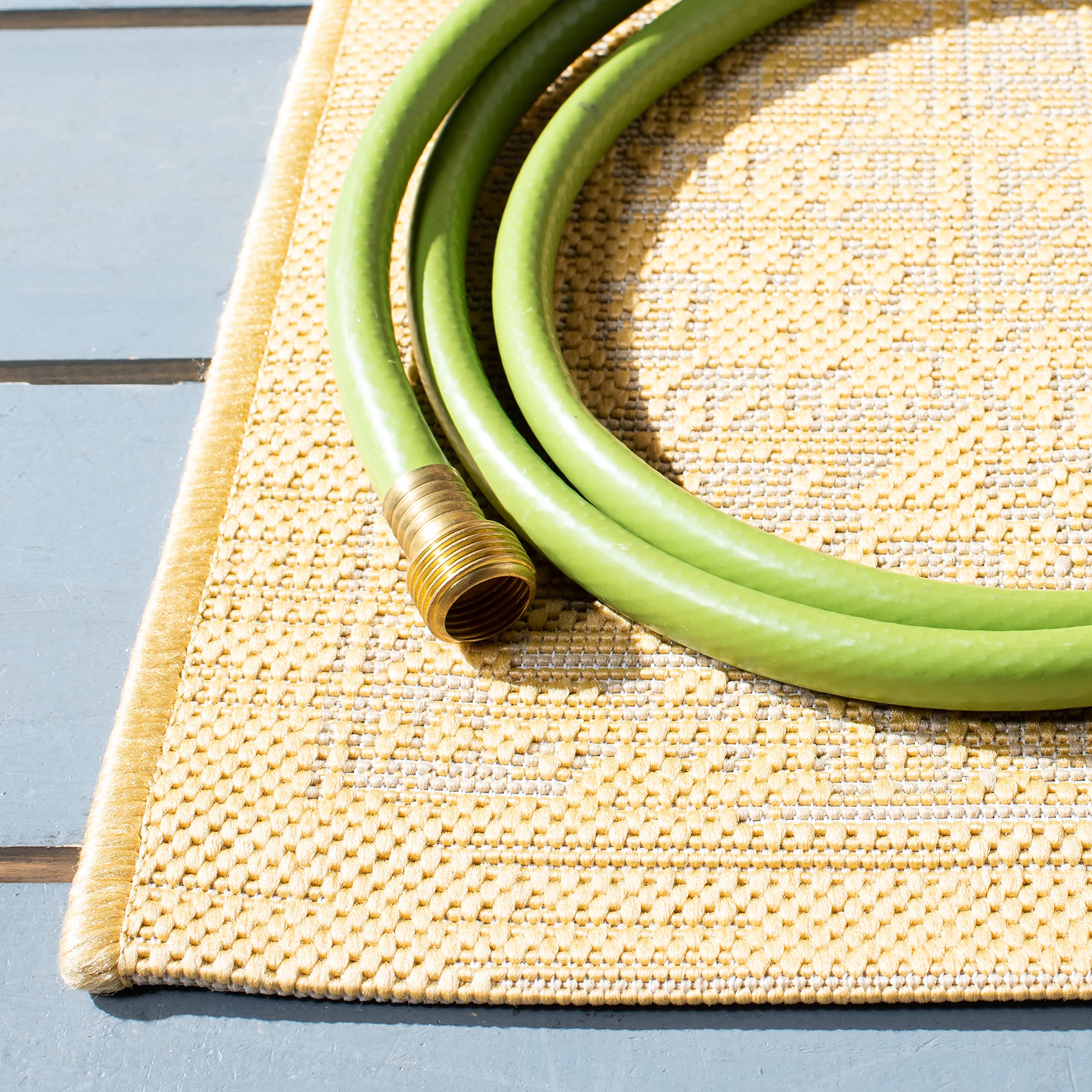 SAFAVIEH Courtyard Collection 8' x 10' Beige/Gold Indoor Outdoor Waterproof Area Rug - Easy to Clean, Perfect for Patio, Backyard, Mudroom & High-Traffic Areas