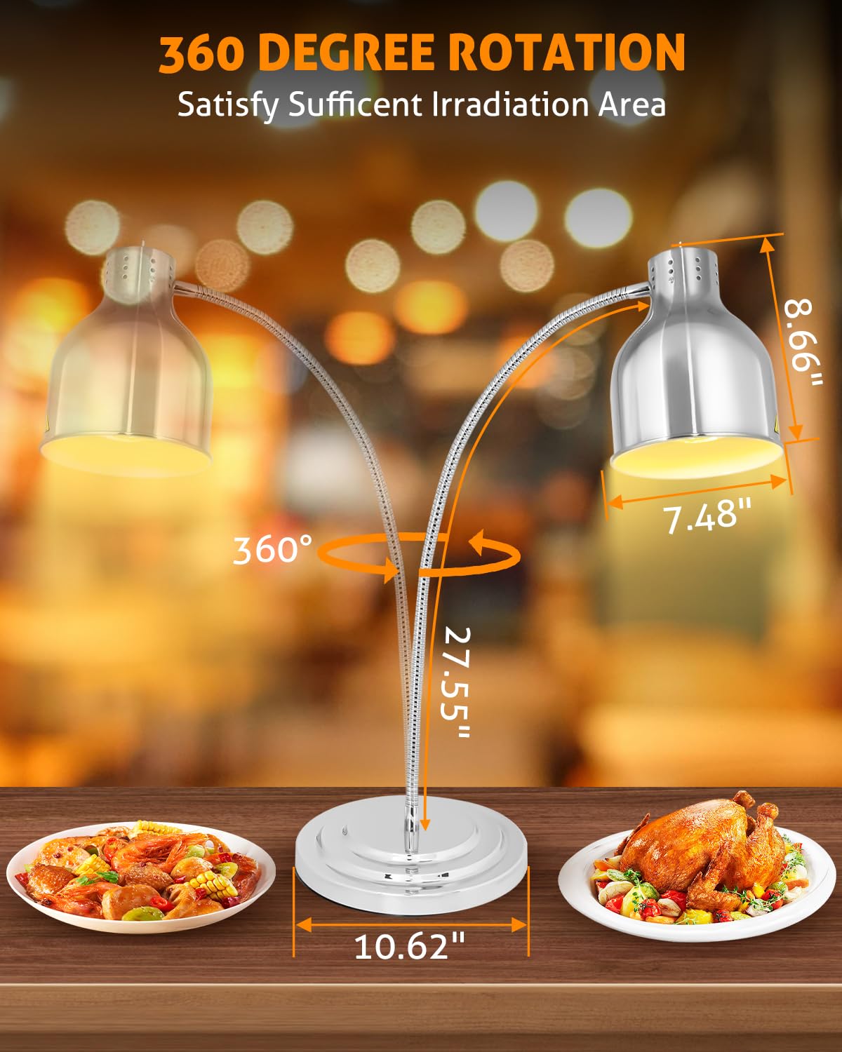 Commercial Food Warmer Lamp 250W - Restaurant Kitchen Buffet Heat Lamp for Food Heating & Preservation - Single Head Food Heat Lamps for Catering, Home Use, Buffets & Food Service - Perfect for Keeping Dishes Warm in Restaurants, Cafeterias & Events