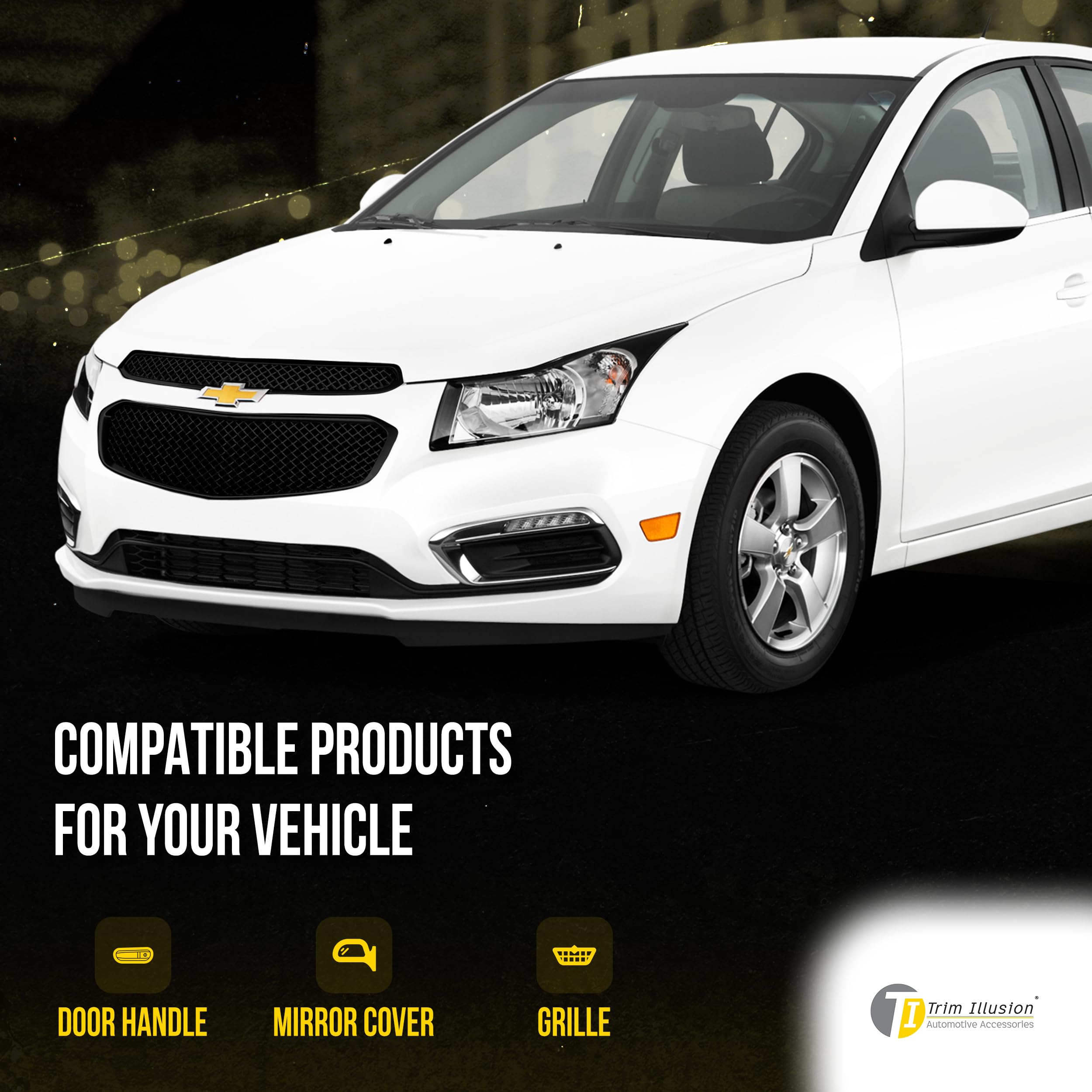 Patented ABS6423BLK 2-Piece Gloss Black Grille Overlay Insert for 2015-2016 Chevy Cruze LS/LT/LTZ - Easy Tape-On Installation, Durable ABS Material - Upgrade Your Car's Front Grille for Enhanced Style & Protection