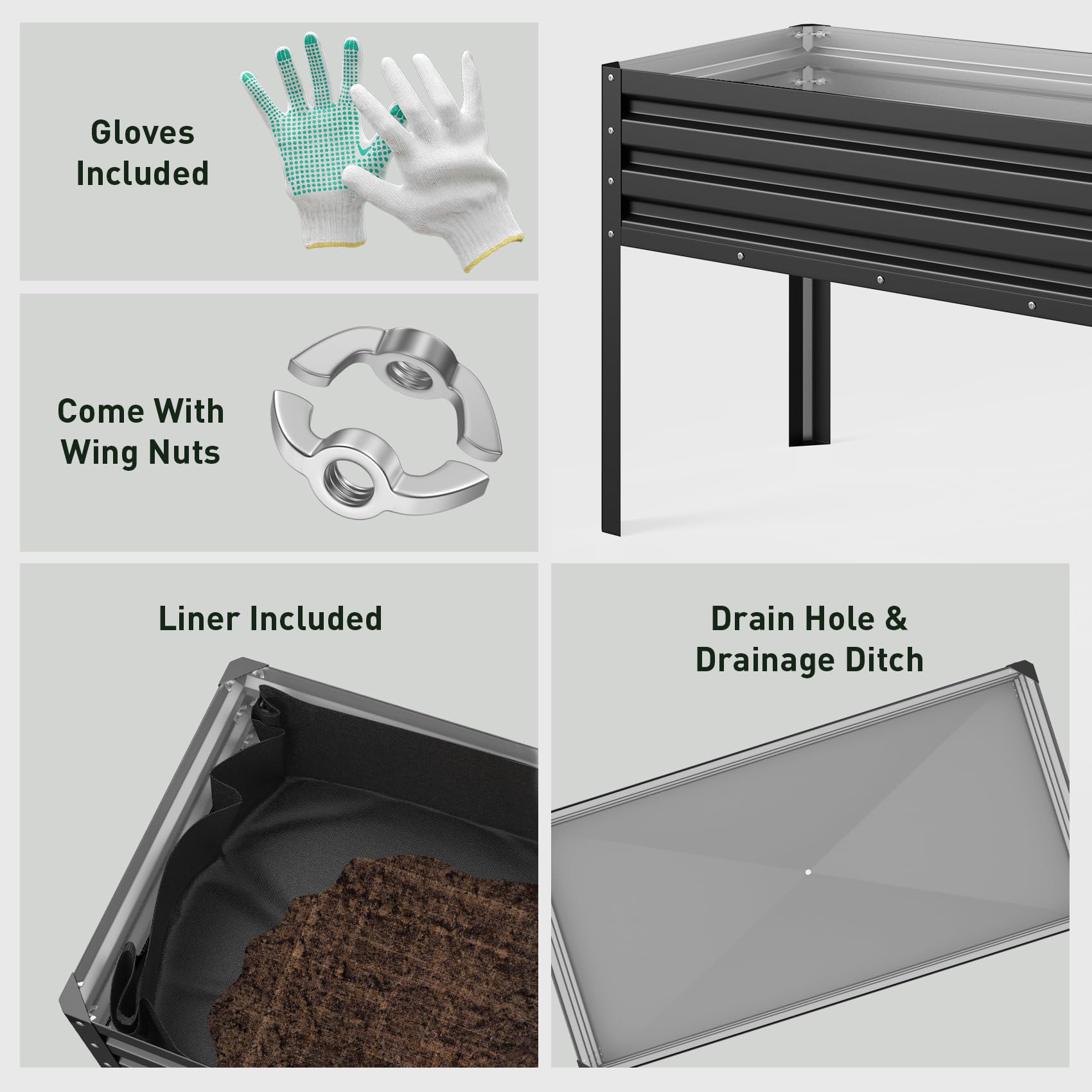 Galvanized Raised Garden Bed 48x24x32in - Elevated Metal Planter Box with Legs for Vegetables, Flowers & Herbs - Outdoor Gardening Kit for Backyard, Patio & Balcony - Easy Assembly Black Metal Garden Box