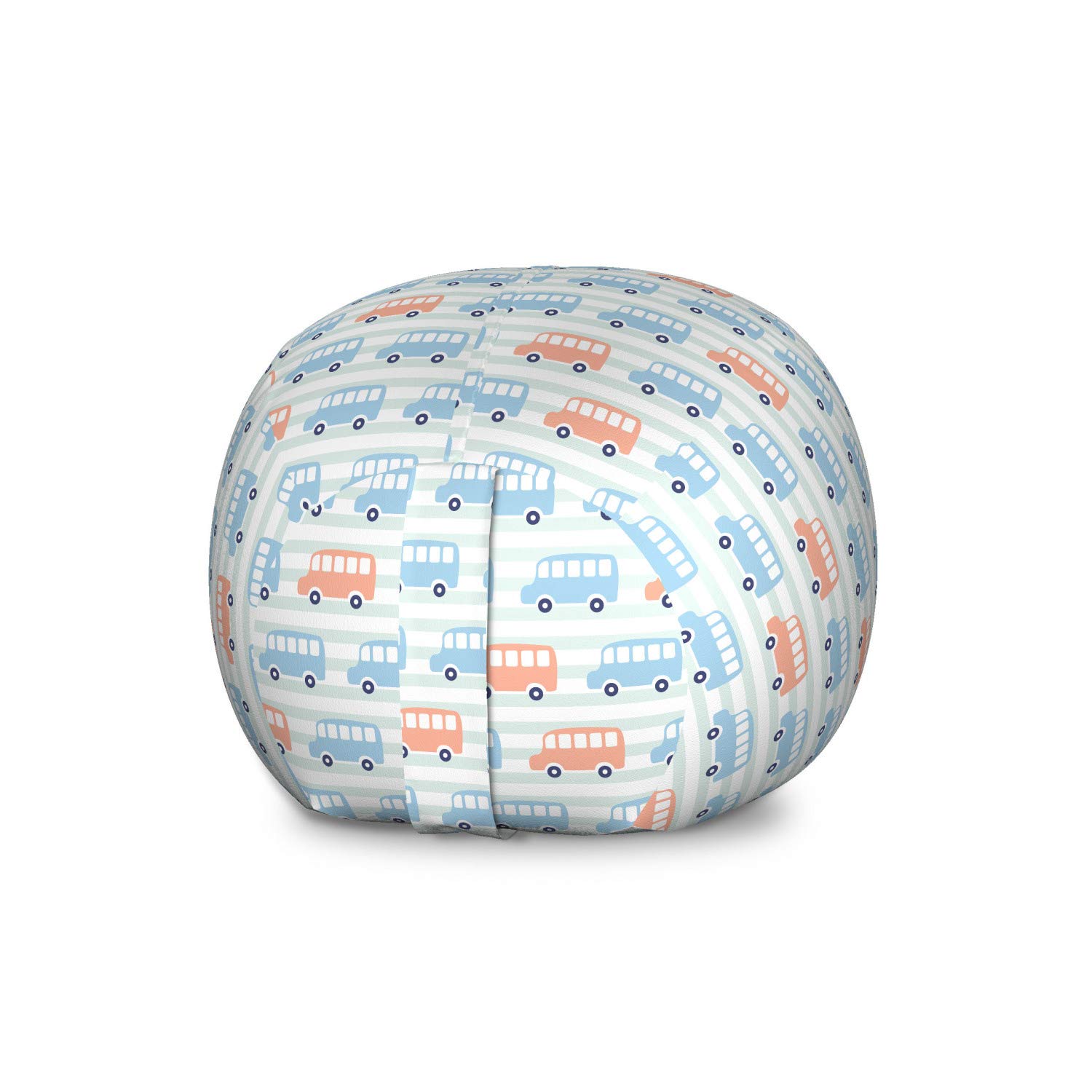 Ambesonne Cartoon Toy Storage Bag Chair - Horizontal Bus Design, Washable Stuffed Animal Organizer, Large Size in Cadet Blue & Peach | Kids Room Decor, Playroom Organization, Nursery Storage Solution