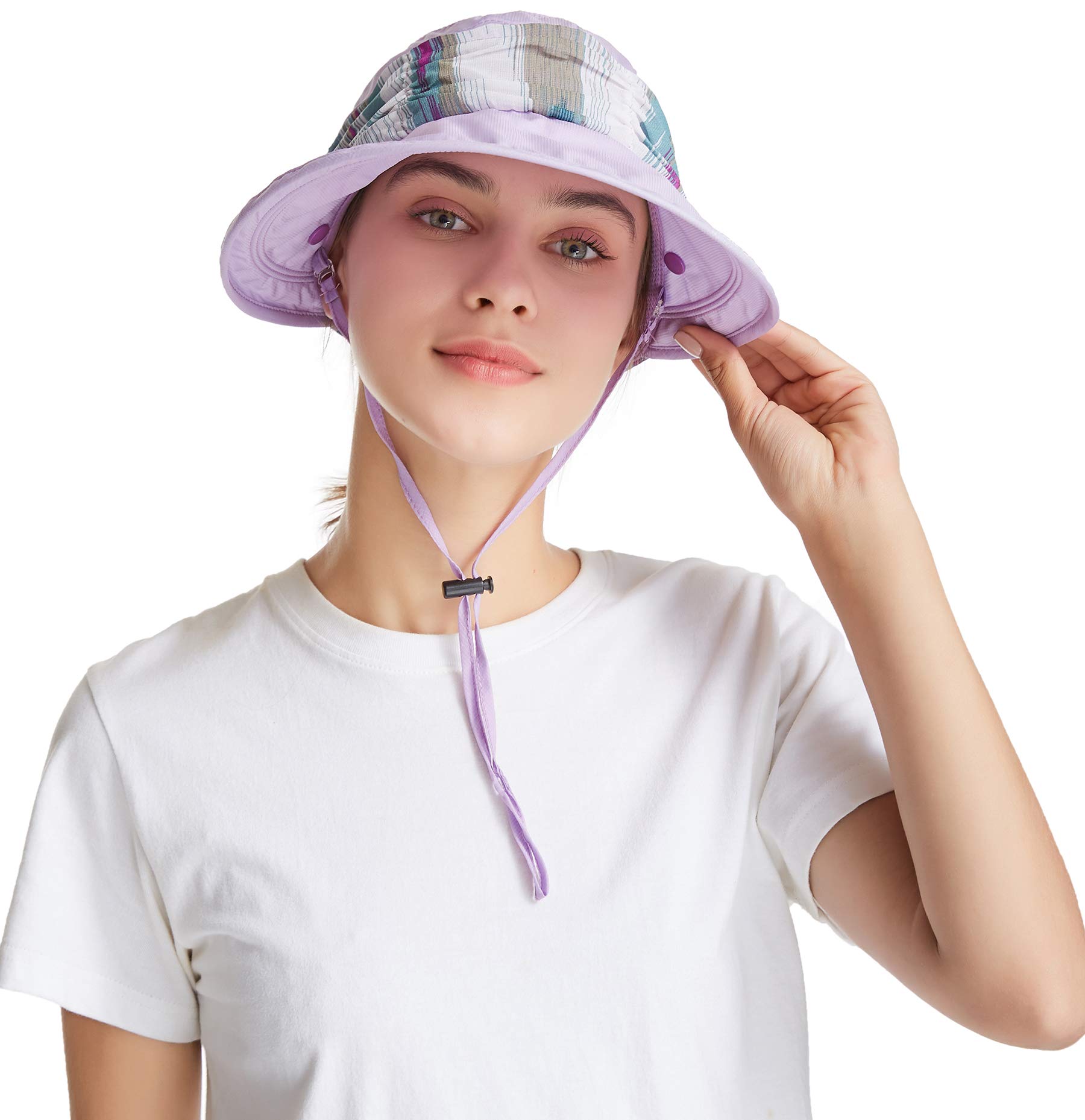iColor Women's UPF 50+ Sun Protection Hat - Wide Brim Summer Beach Hat with Neck Flap & Ponytail Hole - Outdoor Sun Hat for Hiking, Gardening, Travel & Beach Vacations