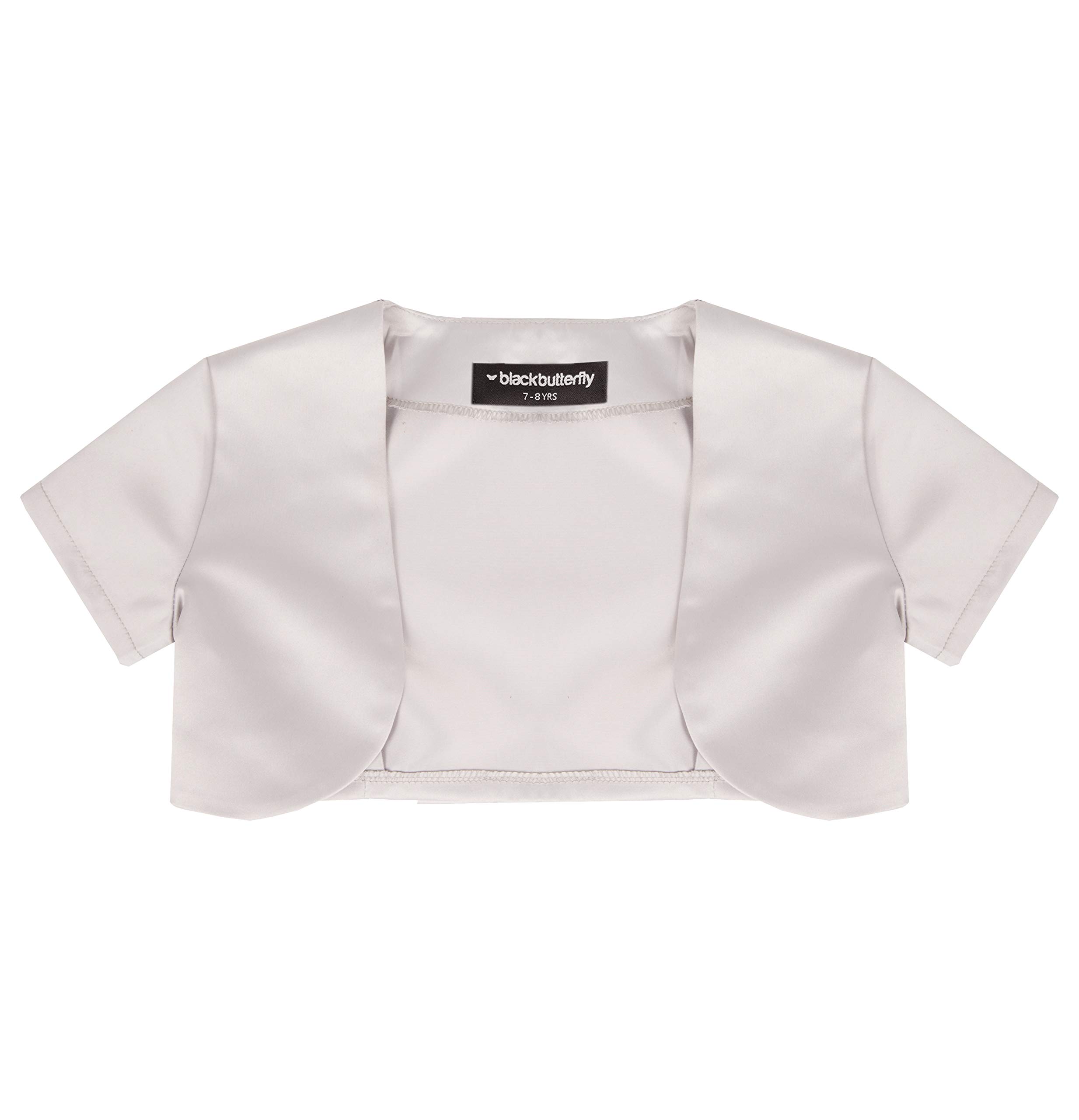 BlackButterfly Girls Satin Short Sleeve Bolero Shrug - Elegant Kids' Cover-Up for Parties, Weddings & Special Occasions