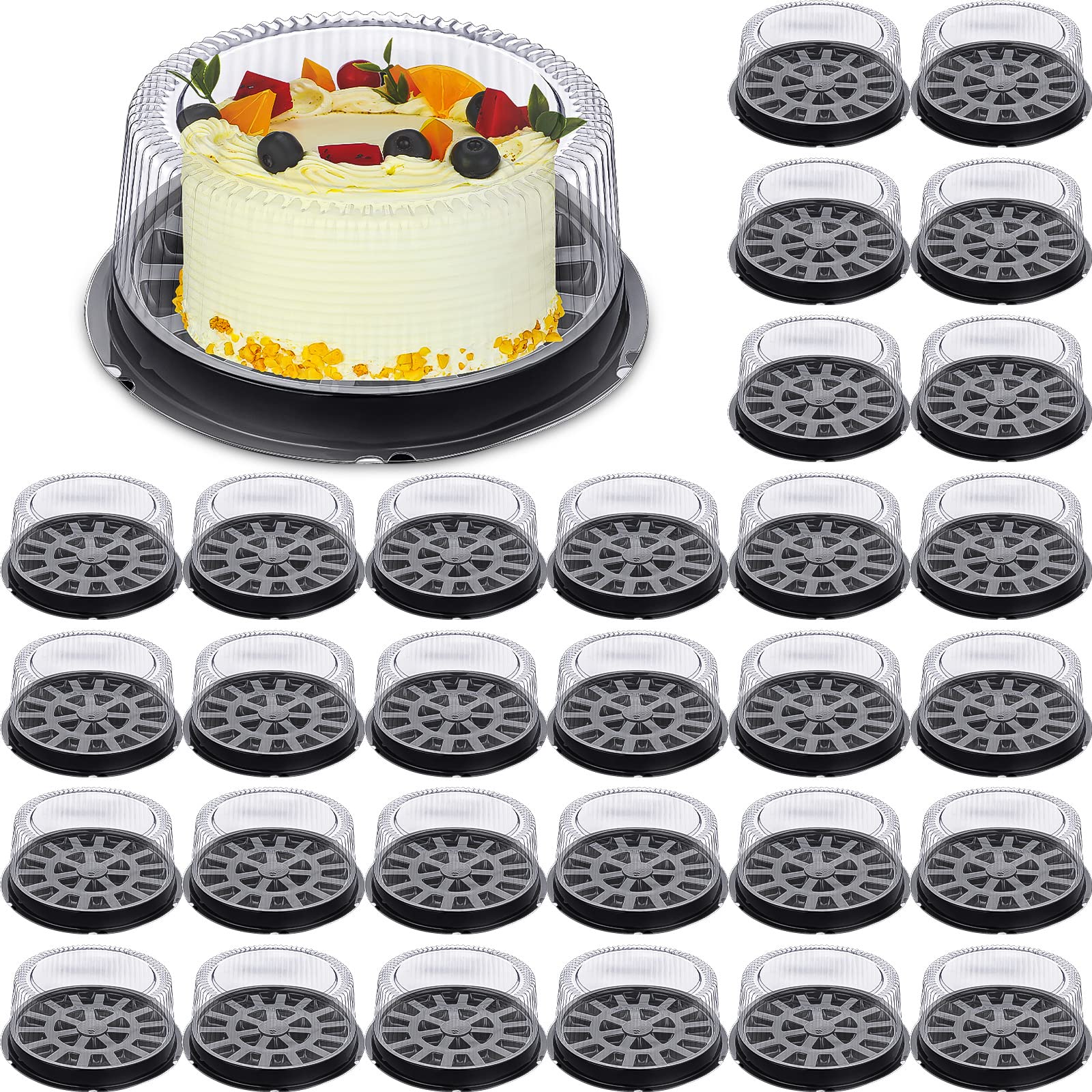 30-Piece 11-Inch Round Plastic Cake Containers with Lids | Disposable PET Food Storage Containers for Cakes, Desserts & Baking | Perfect for Transport, Parties, Catering & Bakery Use