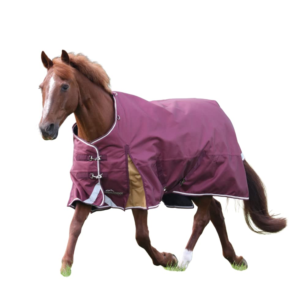 Highlander Plus 100g Standard Neck Horse Blanket - Heavyweight Winter Horse Rug for Cold Weather (78 Inches, Maroon) - Ideal for Stables, Trail Riding & Outdoor Horse Protection