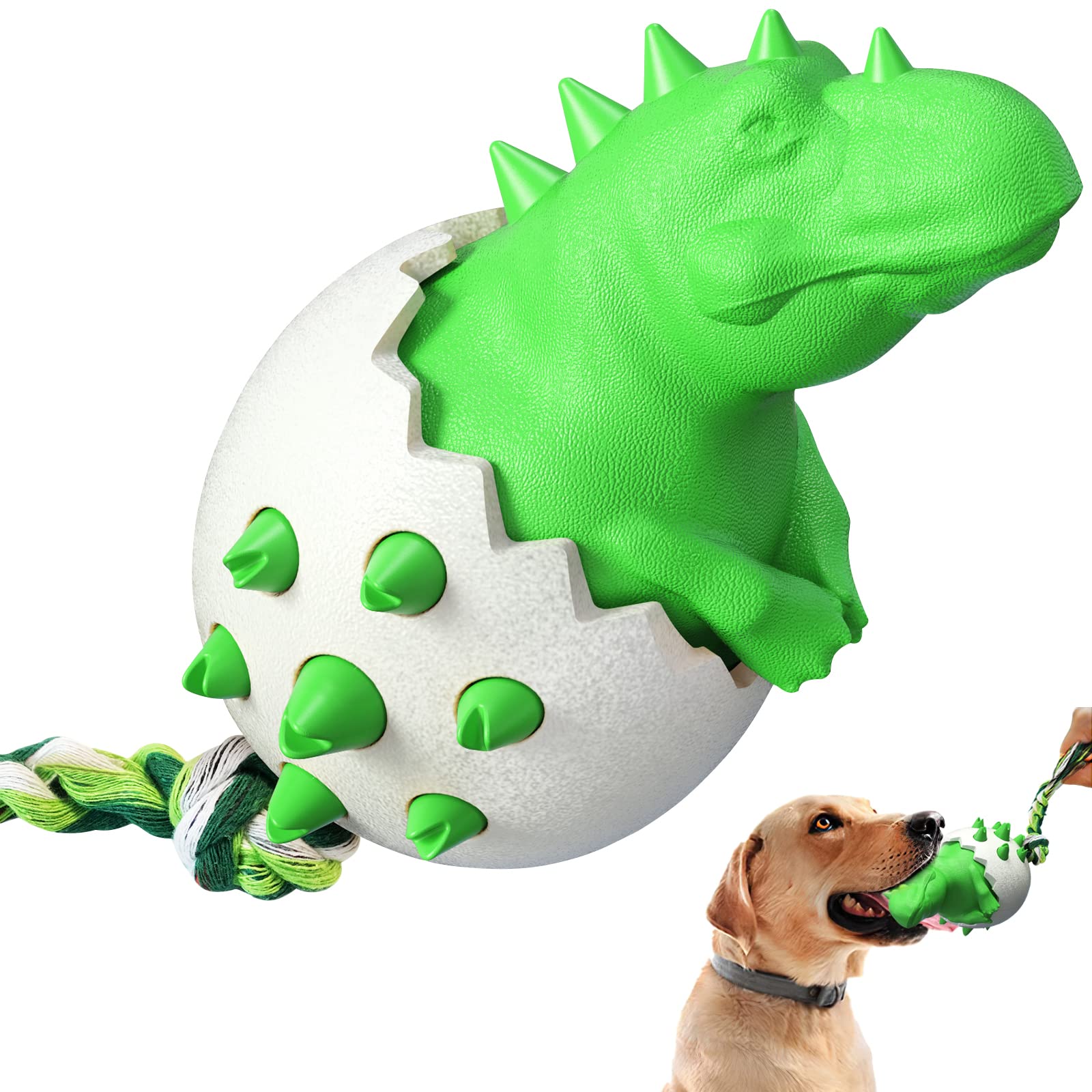 Durable Natural Rubber Dog Chew Toys for Aggressive Chewers - Tough Dinosaur Egg Dental Toys for Small & Medium Dogs | Training, Teeth Cleaning, Fetch & Chase Play | Interactive Pet Toy for Indoor & Outdoor Fun