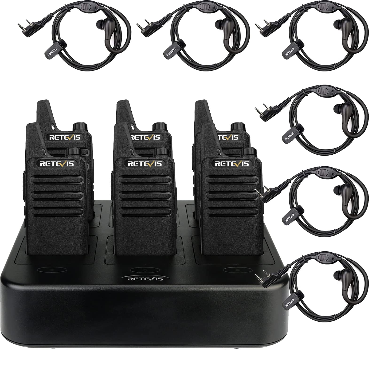Retevis RT22 Walkie Talkies (6 Pack) with Headset - Rechargeable Two-Way Radios for Hands-Free Communication - Ideal for Construction, Hiking, and Outdoor Adventures