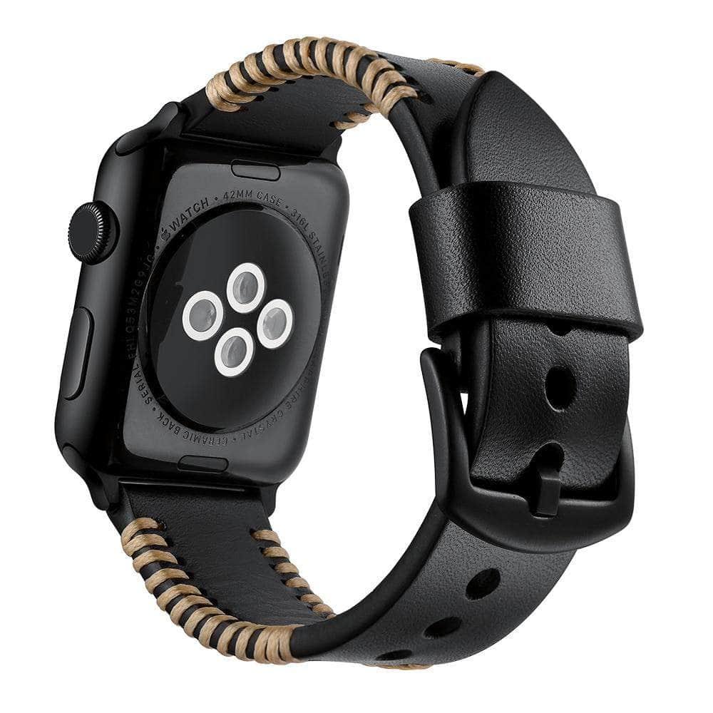 Genuine Leather Handmade Fish Bone Apple Watch Band for Series 6/5/4/3/SE - 44mm & 38mm Sizes - Perfect for Work, Gym & Everyday Wear