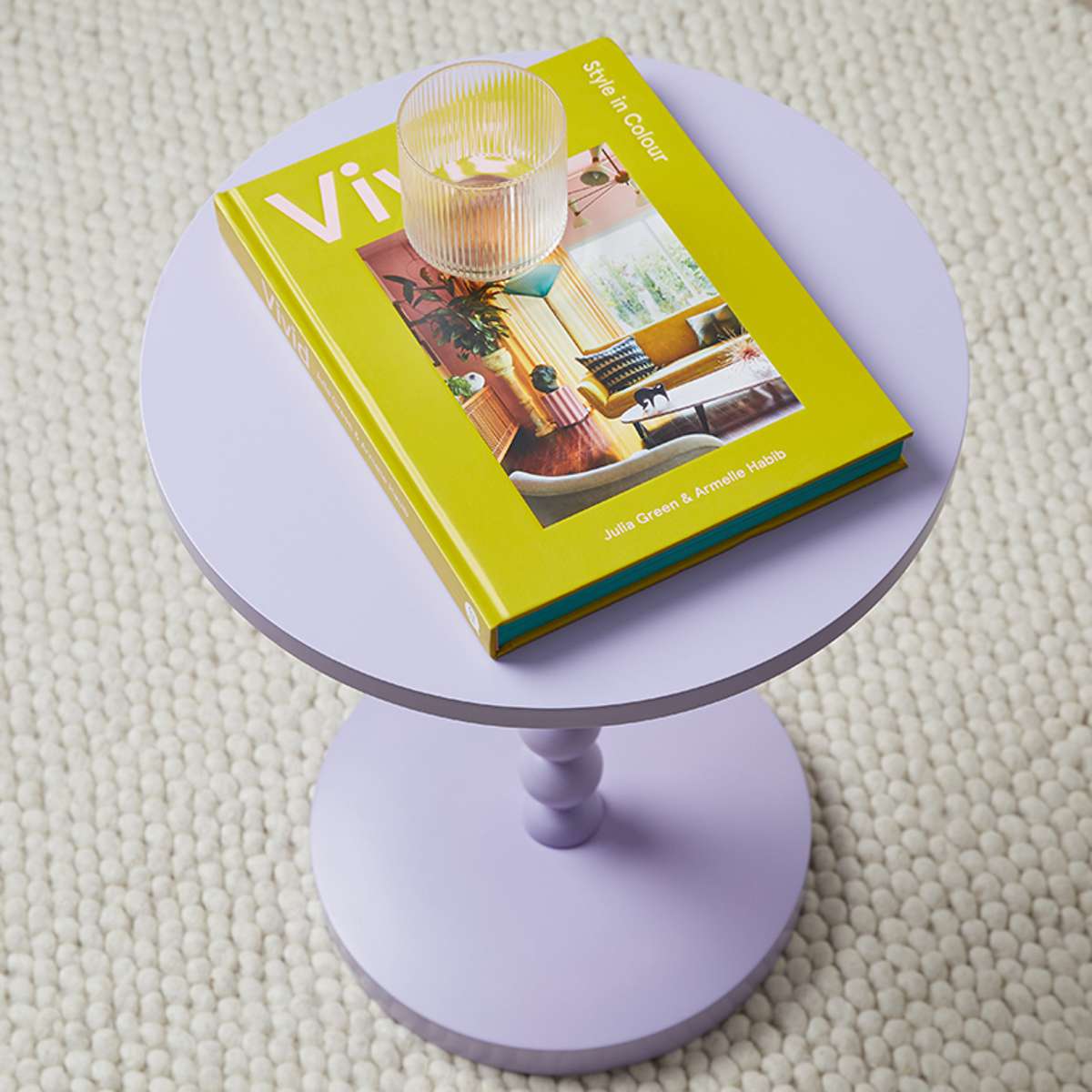 Bobbin Side Table in Lilac - Vintage Style Nightstand for Bedroom, Living Room & Office - Small Accent Table with Storage Shelf