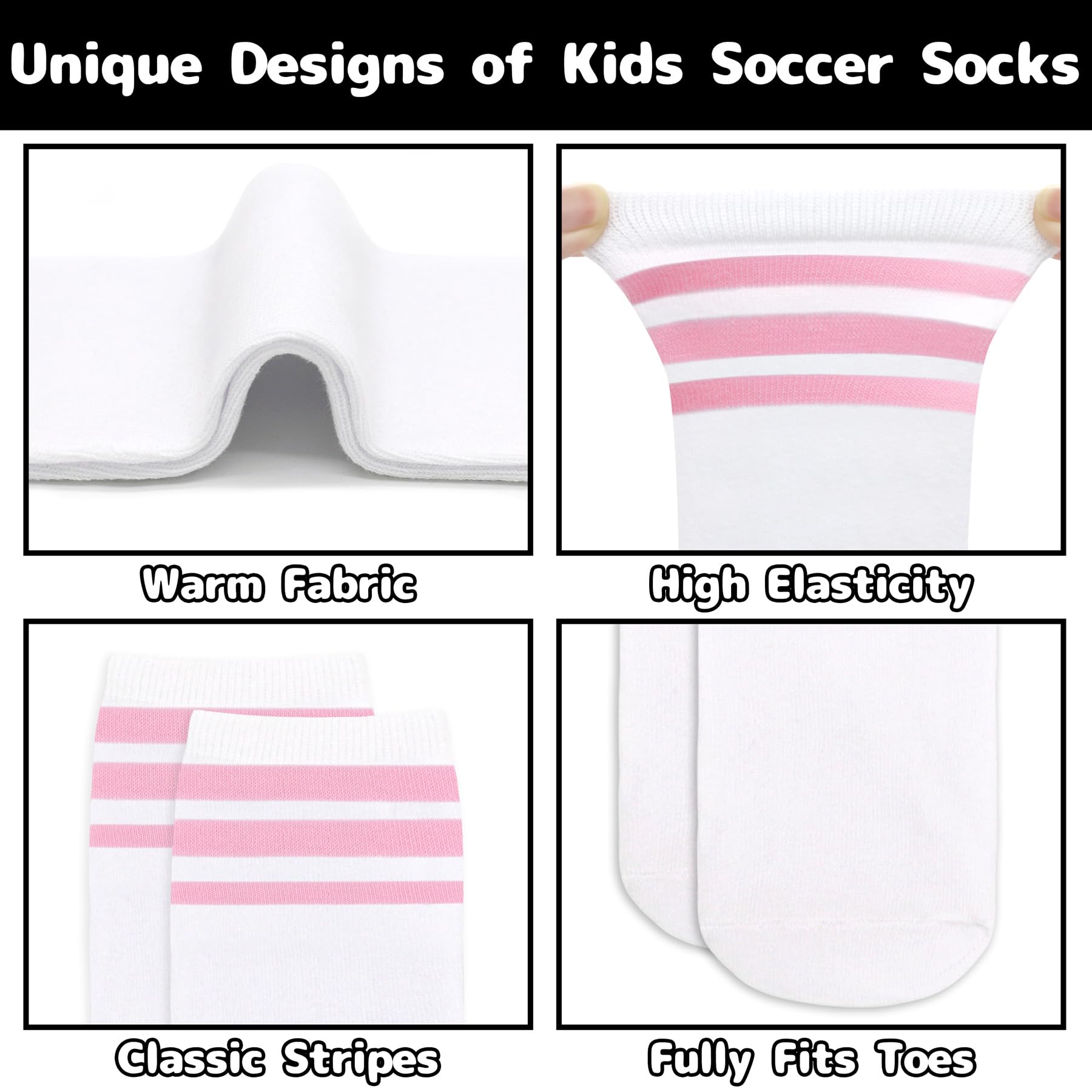 Olreco 4 Pack Kids Soccer Socks - Breathable Cotton Athletic Socks for Toddler & Youth Boys Girls - Perfect for Soccer, Softball, Baseball & Sports Training