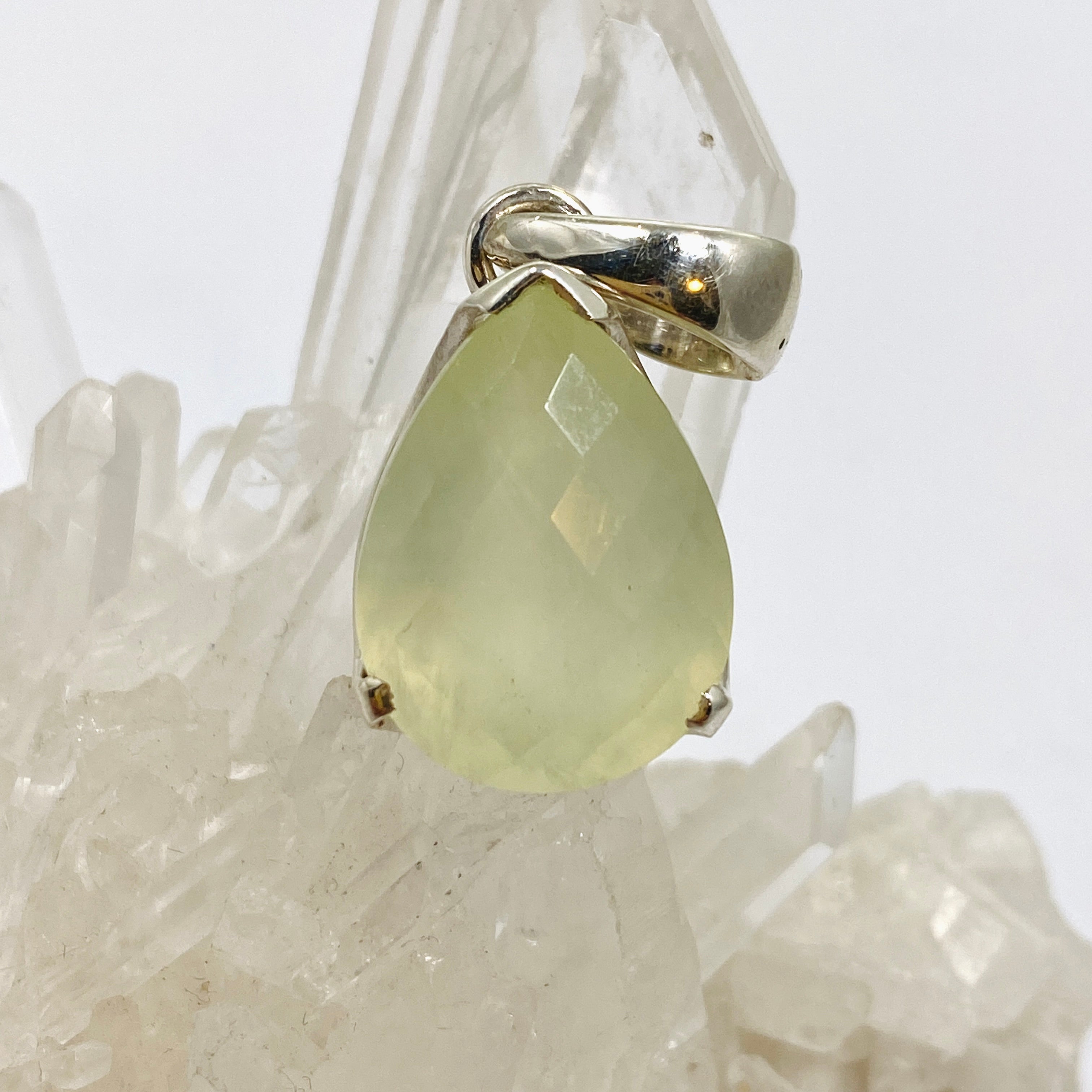 Natural Prehnite Teardrop Checkerboard Faceted Pendant Necklace - PPGJ1017 | Elegant Jewelry for Women, Perfect Gift for Birthday, Anniversary & Special Occasions