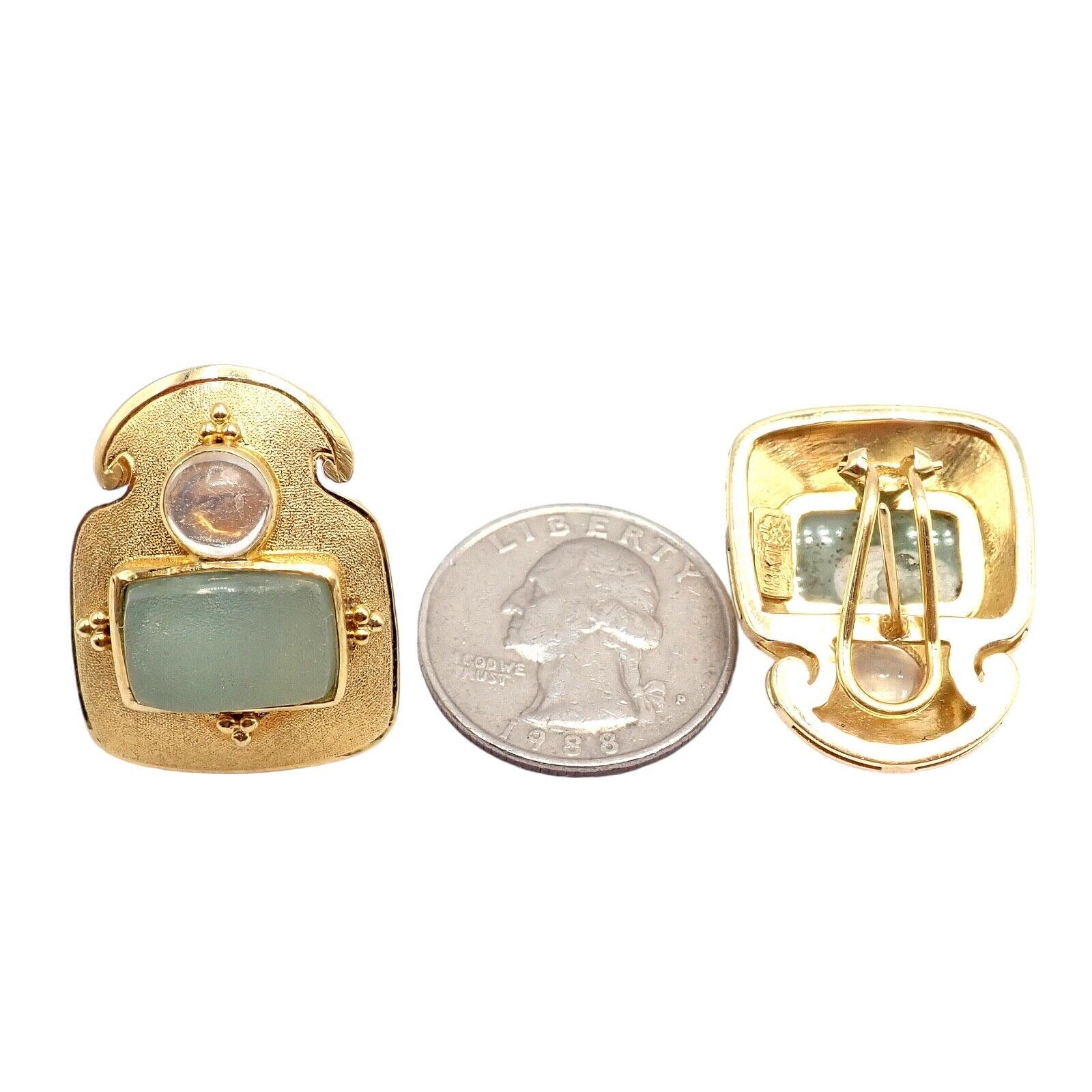 Exquisite Vintage Paula Crevoshay 18K Gold Smithsonite Moonstone Earrings - Unique Handcrafted Jewelry for Women | Perfect for Weddings, Anniversaries & Special Occasions