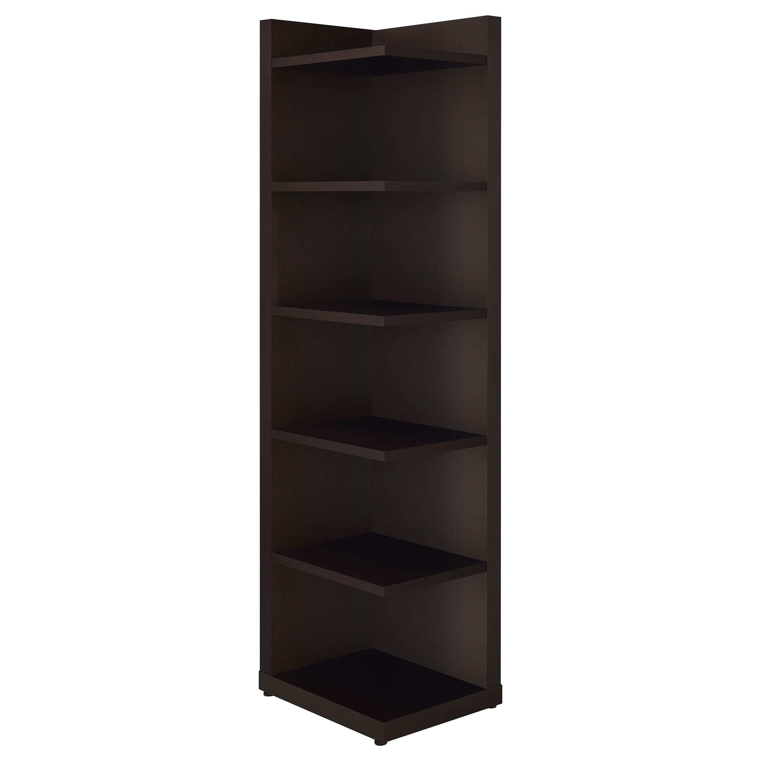Coaster Furniture Corner Bookcase in Cappuccino Finish - 800270 - Perfect for Living Room, Office & Home Library Storage