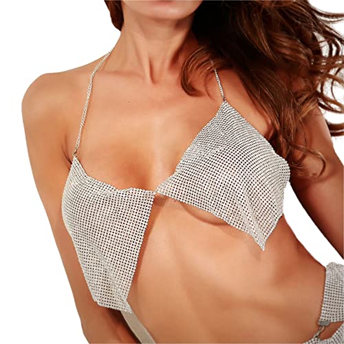 EYIIYE Women's Sequin Crop Tank Top - Glitter Sleeveless Spaghetti Strap Metallic Cropped Top, Sparkle Cami Vest Blouse for Party, Club, Night Out, Festival, and Casual Wear