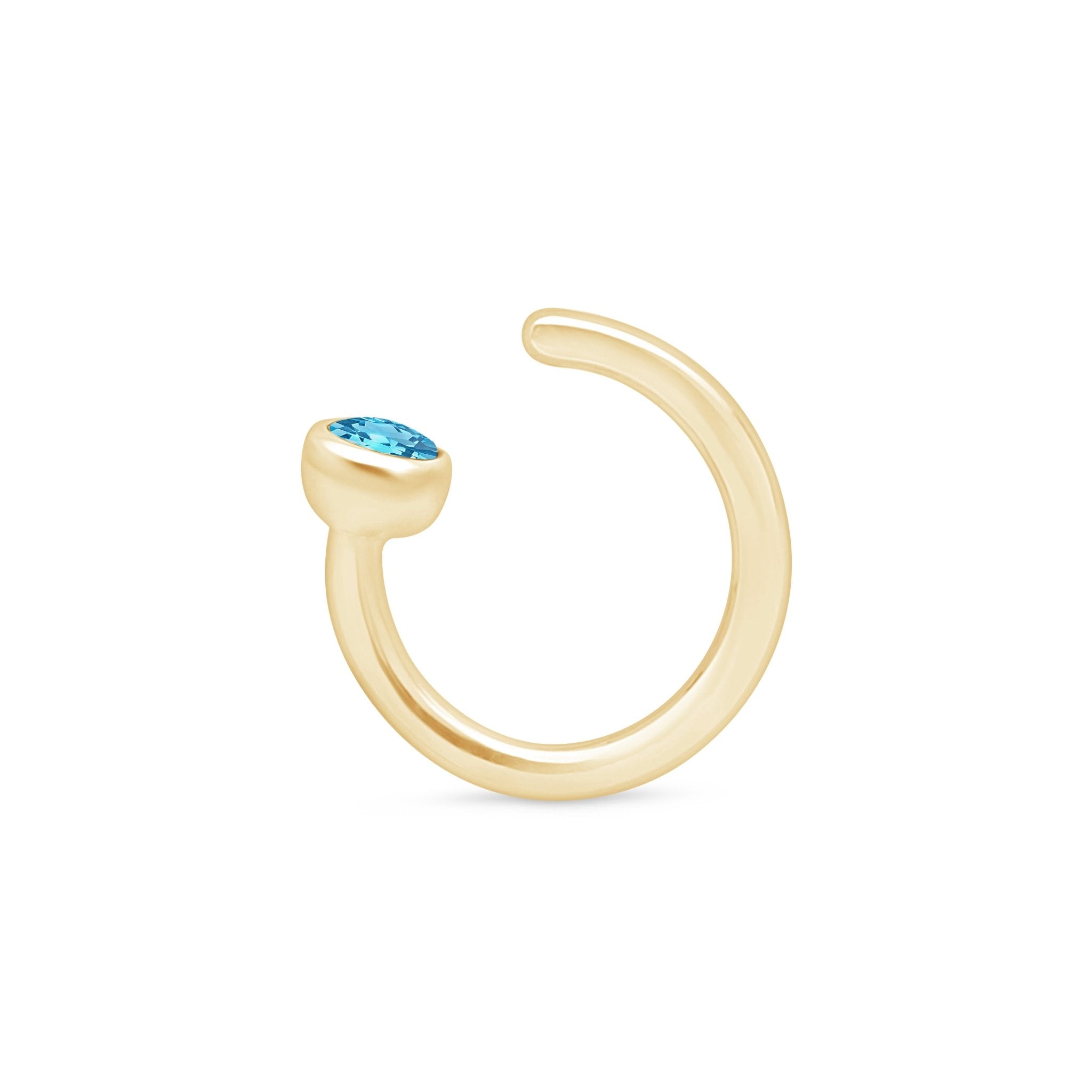14k Yellow Gold Blue Topaz Ear Cuff - Elegant Non-Pierced Ear Jewelry for Women - Perfect for Parties, Weddings & Everyday Wear