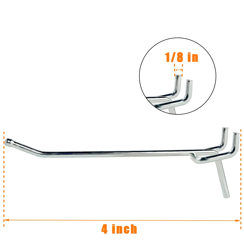 50-Pack 4 Inch L-Shaped Galvanized Pegboard Hooks for 1/8 & 1/4 Inch Pegboards - Heavy Duty Metal Organizer Hooks for Garage, Workshop, Office, Kitchen & Retail Store Organization