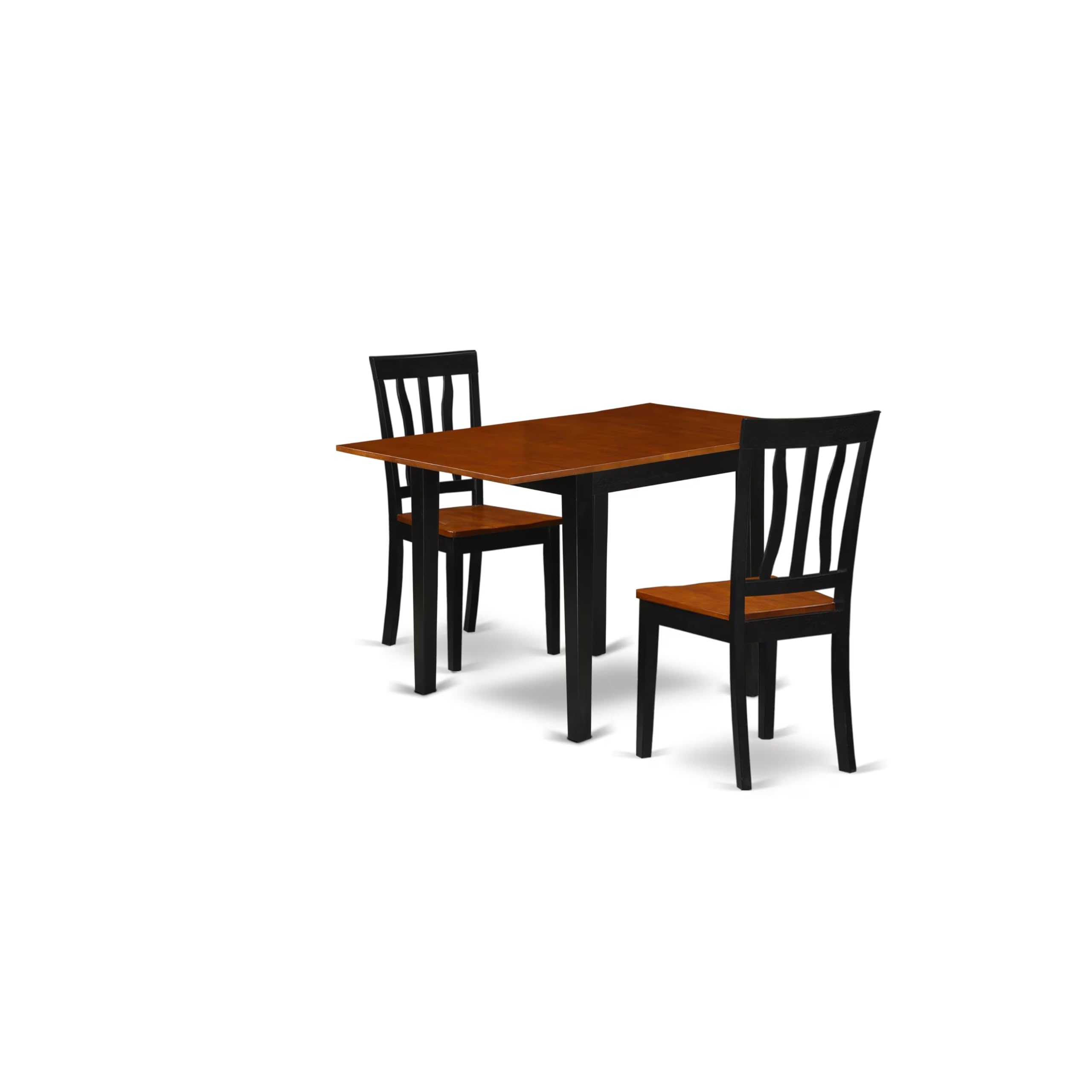 Modern 3-Piece Dining Table Set with Drop Leaf & 2 Chairs - 30x48 Inch Rectangle Wooden Table in Black & Cherry - Perfect for Small Kitchens, Breakfast Nooks & Compact Dining Spaces