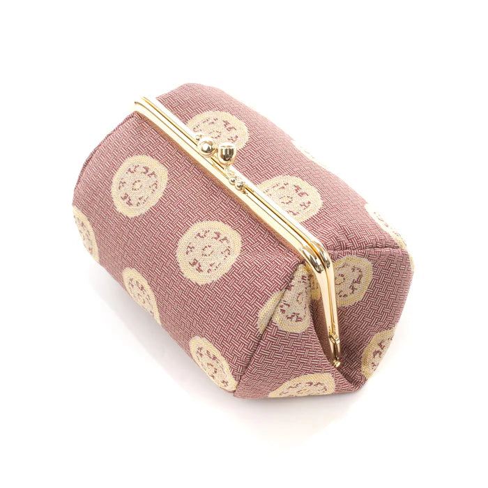 Nishijin Woven Small Wheel-Shaped Treasure Pouch - Purple | Handmade in Kyoto Japan | Cosmetic & Makeup Bag, Japanese Gamaguchi Pouch | Perfect for Travel Toiletry, Stationery Organization & Bag Organizer | Elegant Gift for Women