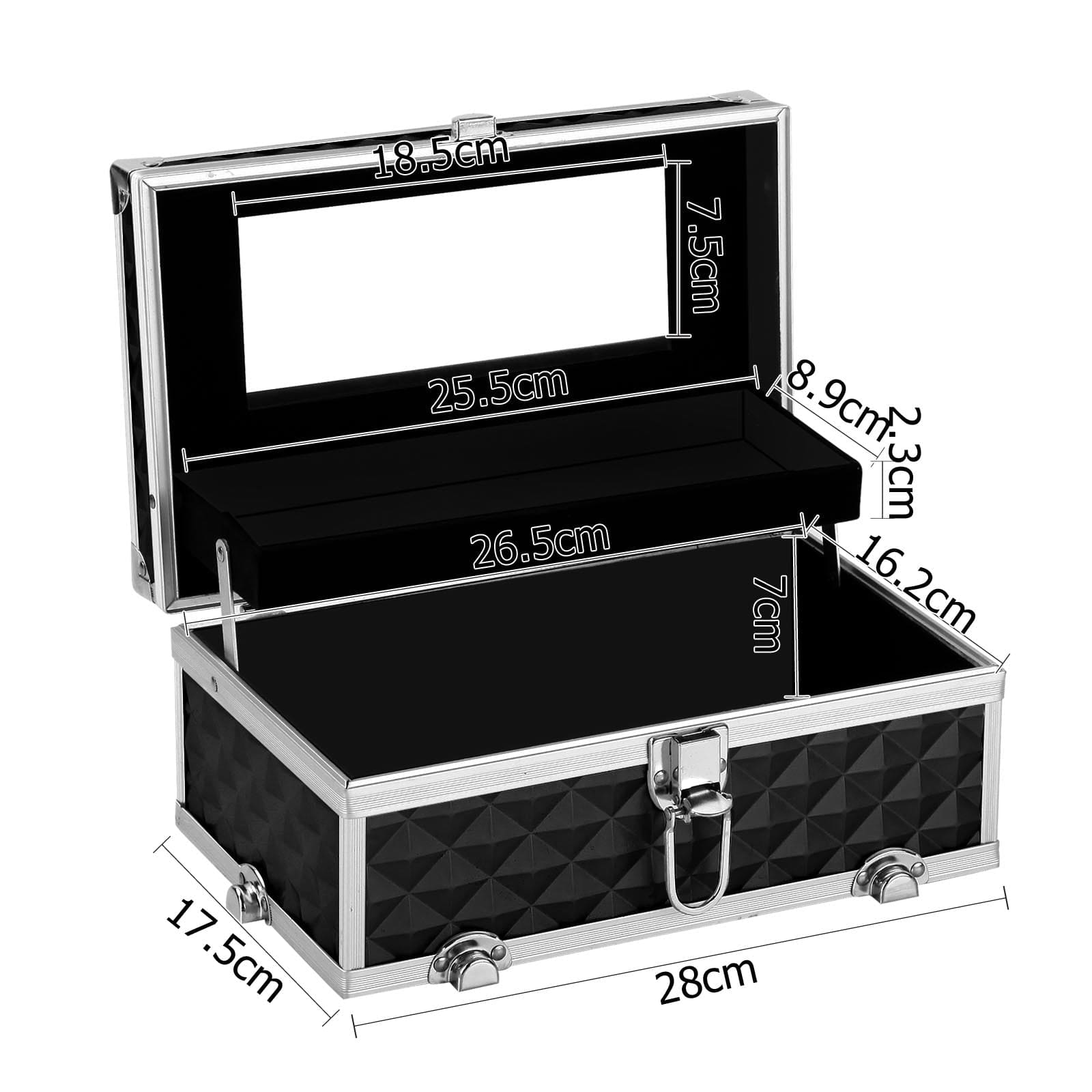 Embellir Portable Cosmetic Makeup Organizer Case with Mirror - Diamond Black Design for Travel, Home & Professional Use