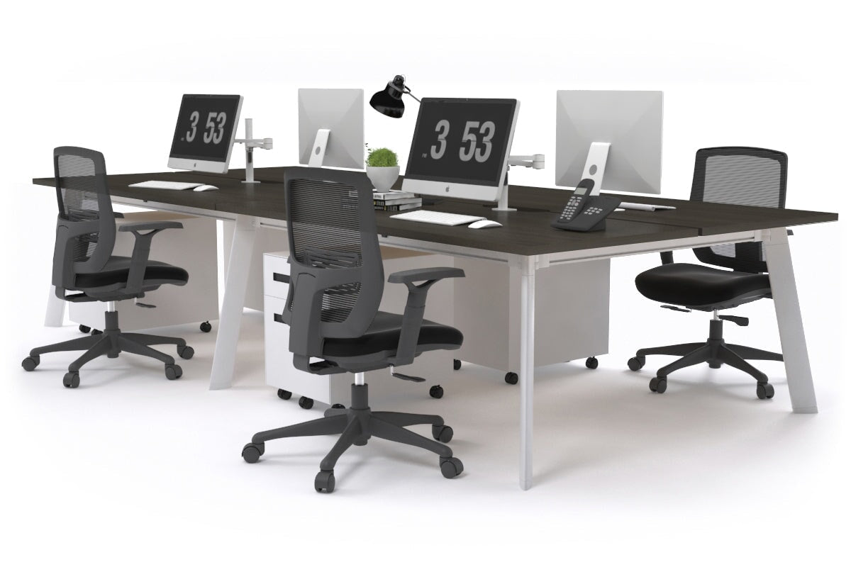 4-Person Workstation with White Frame - 1400L x 800W Office Desk with Cable Management Scallop | Perfect for Team Collaboration, Open Office Spaces & Shared Work Environments
