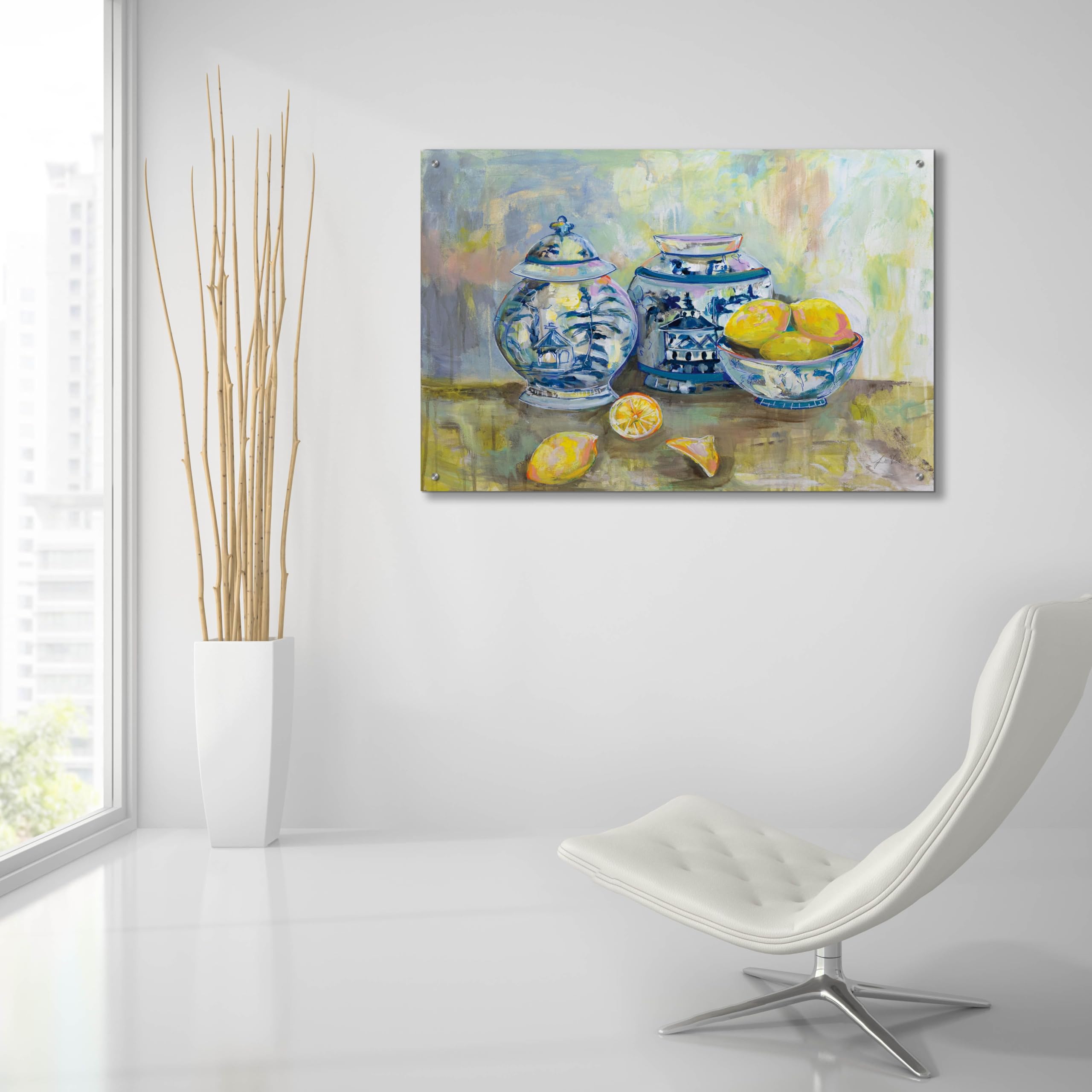 Epic Art 'Lemon Life' by Jeanette Vertentes - Vibrant Acrylic Glass Wall Painting 36x24 Inches - Modern Home Decor for Living Room, Bedroom & Office