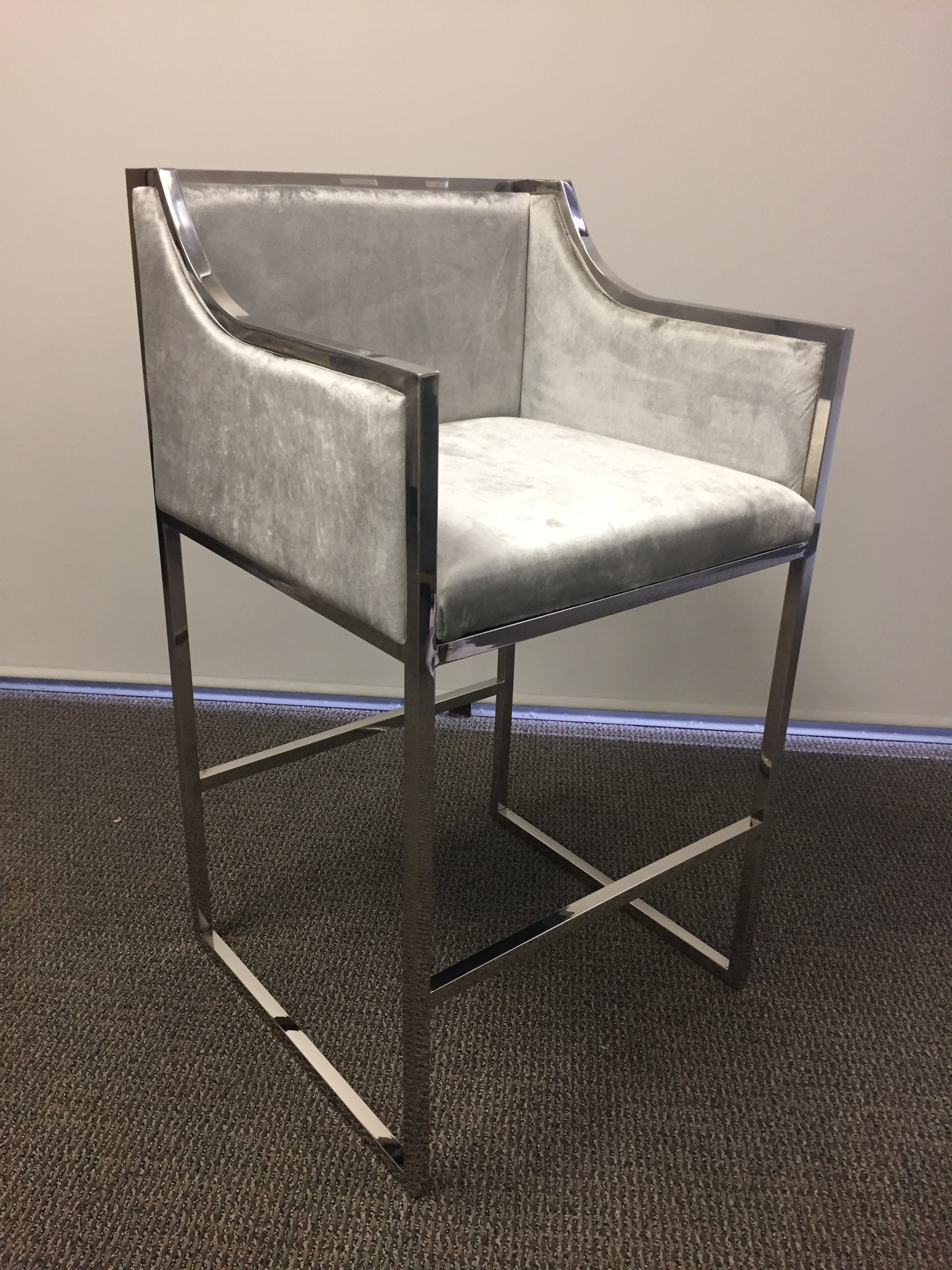 Erin Counter Bar Stool with Silver Metal Frame - Gray Upholstered Seat - Perfect for Kitchen Islands, Breakfast Bars & Home Bars - Adjustable Height & Comfortable Back Support