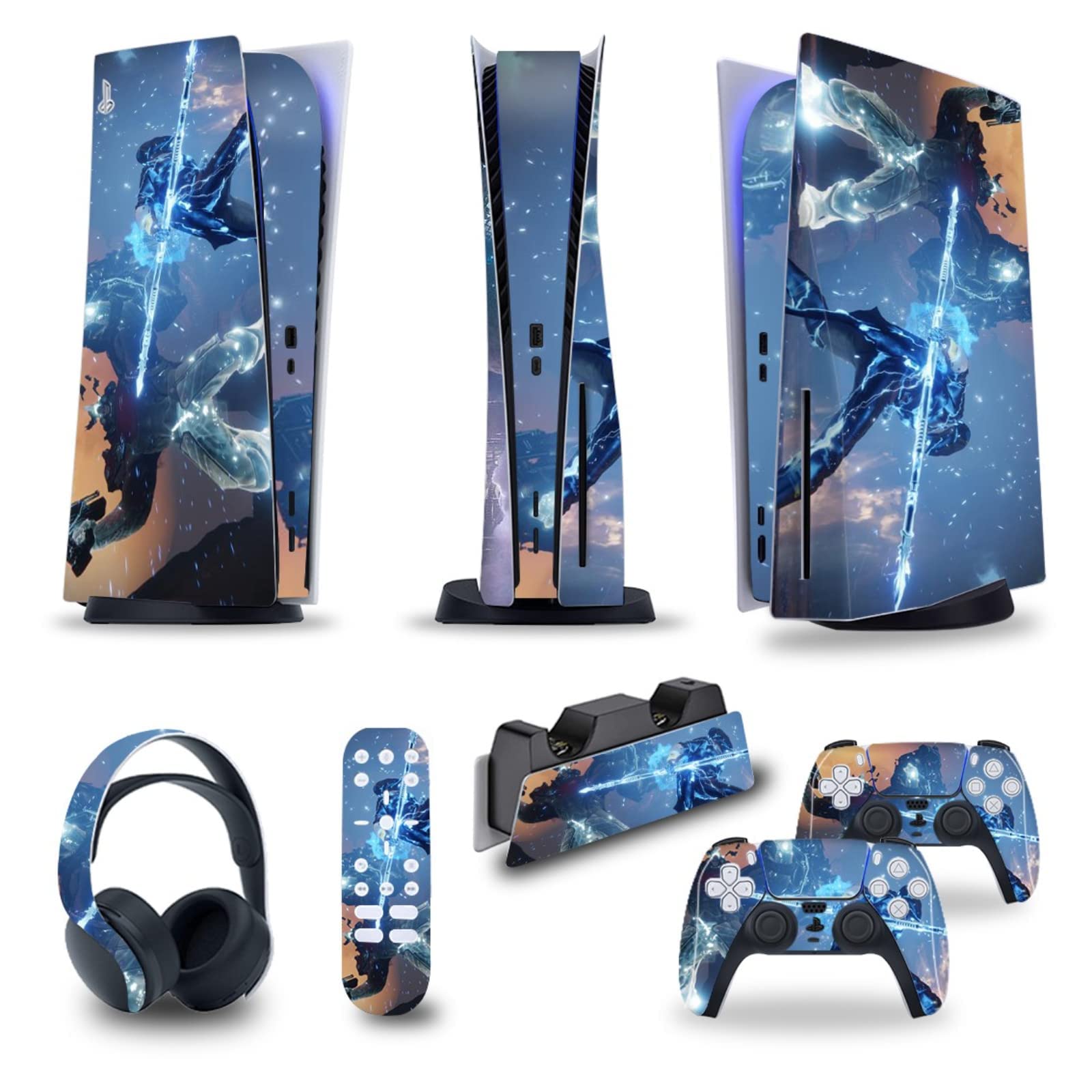 Langardirect 5-in-1 Full Skin Decal Set for PS5 Console (Disc/Digital Edition) - Vinyl Sticker Cover for PS5 Controller, Charging Station, Headset & Media Remote - Perfect for Gaming Setup & Console Protection