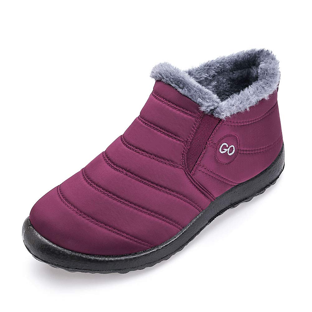 HARENCE Women's Winter Snow Boots - Fur Lined Waterproof Ankle Boots Slip On Warm Comfortable Outdoor Shoes for Snowy Weather and Cold Days