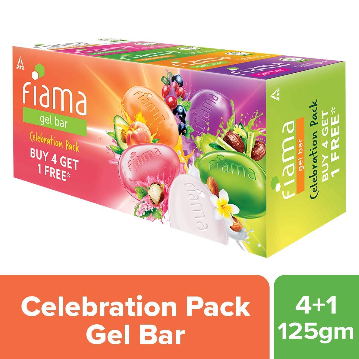 Fiama Gel Bar Celebration Pack - 5 Unique Gel Bars (125g Each) | Buy 4 Get 1 Free | Fiama Shower Gel Blackcurrant & Bearberry Body Wash with Skin Conditioners (500ml Pump) for Radiant Glow | Perfect for Gifts, Spa Days & Luxurious Bath Time