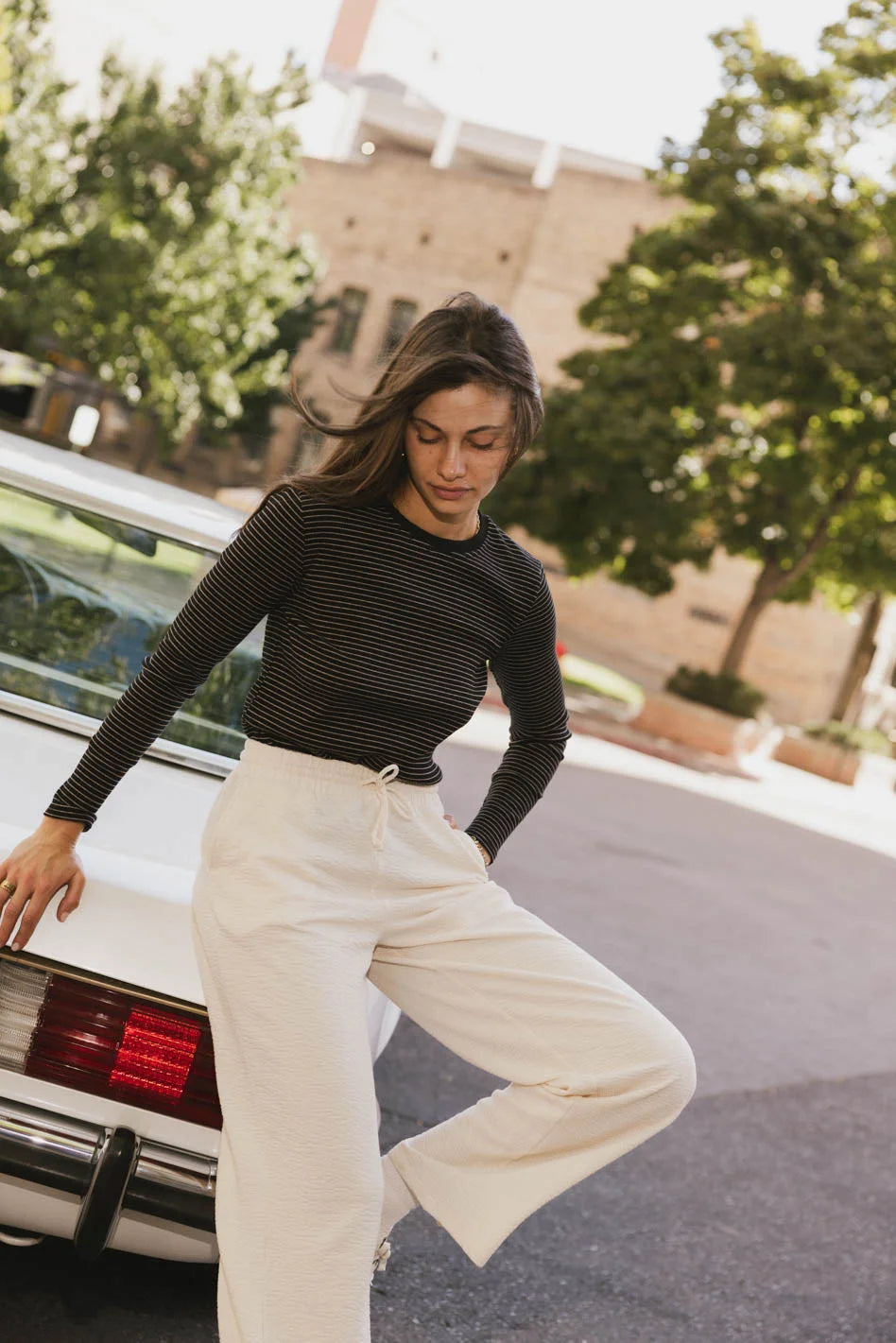 Erin Striped Black Top for Women | Casual & Chic T-Shirt | Perfect for Everyday Wear & Layering