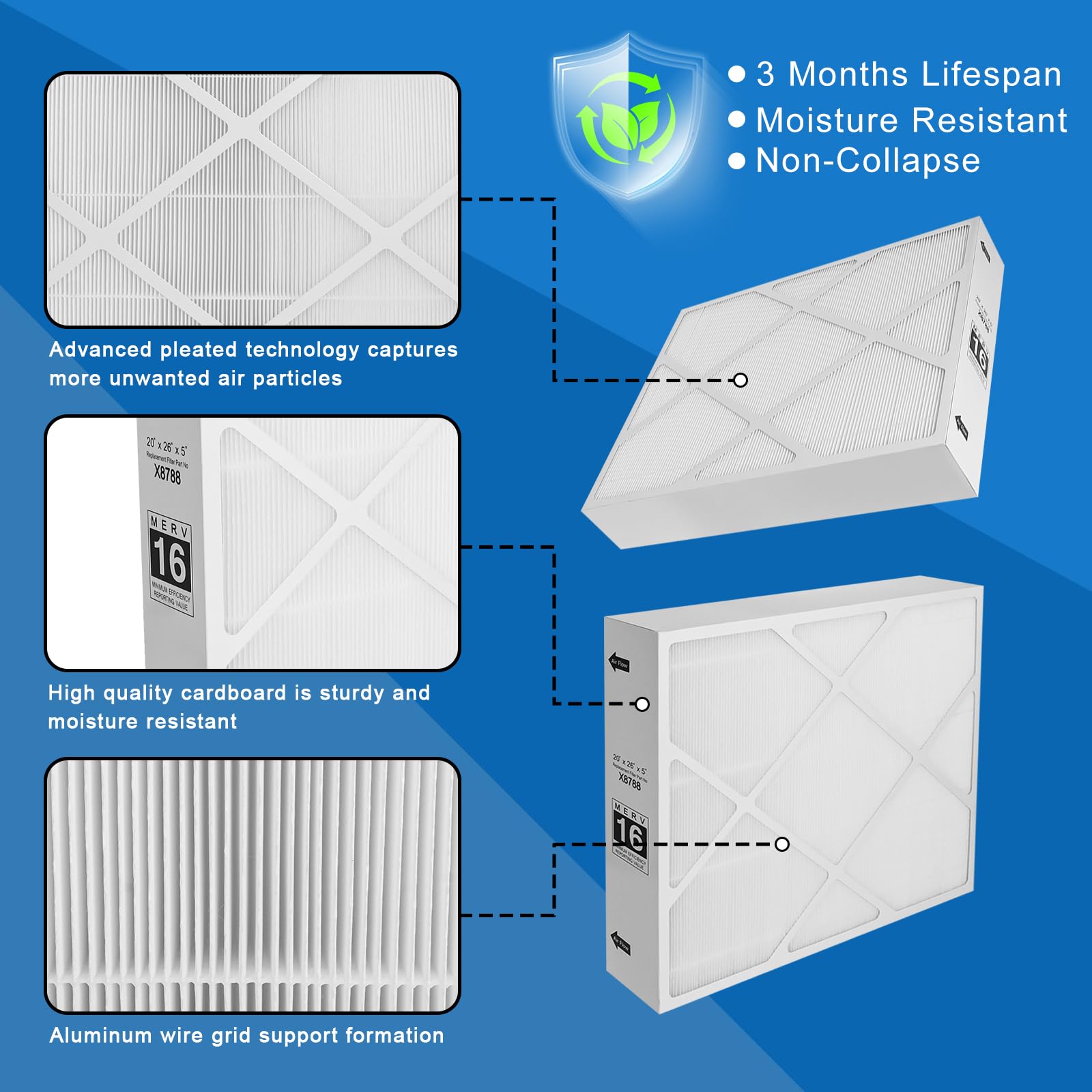 MERV 16 Air Filter 20x26x5 - Healthy Climate Replacement Filter Compatible with Lennox PCO20-28 PureAir Cleaner | Home HVAC System, Allergy & Asthma Relief, Air Purification for Cleaner Indoor Air