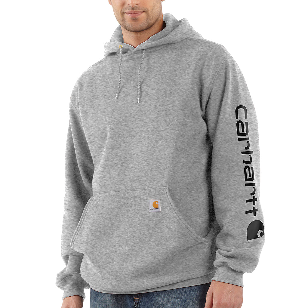 Carhartt Men's Signature Sleeve Logo Pullover Hoodie - Warm Fleece Lined Sweatshirt for Work, Outdoor Activities & Casual Wear