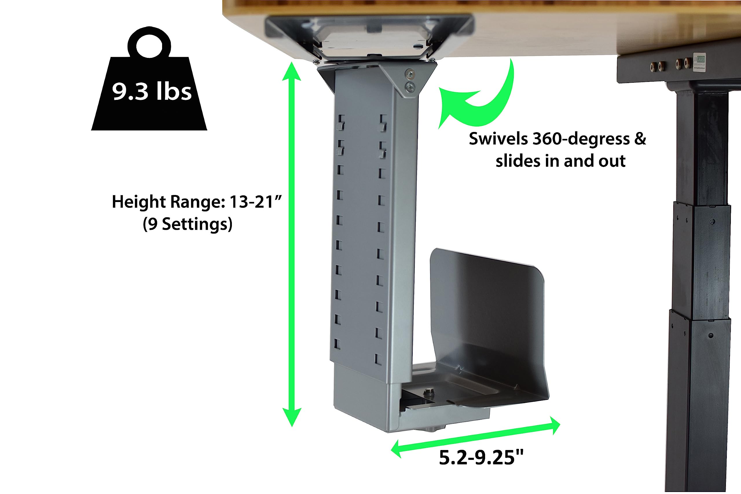 Adjustable Under Desk CPU Mount - 360° Swivel Steel PC Tower Holder for Computer, Workstation & Gaming Setup | Space-Saving Under Desk Storage Solution for Home & Office Use
