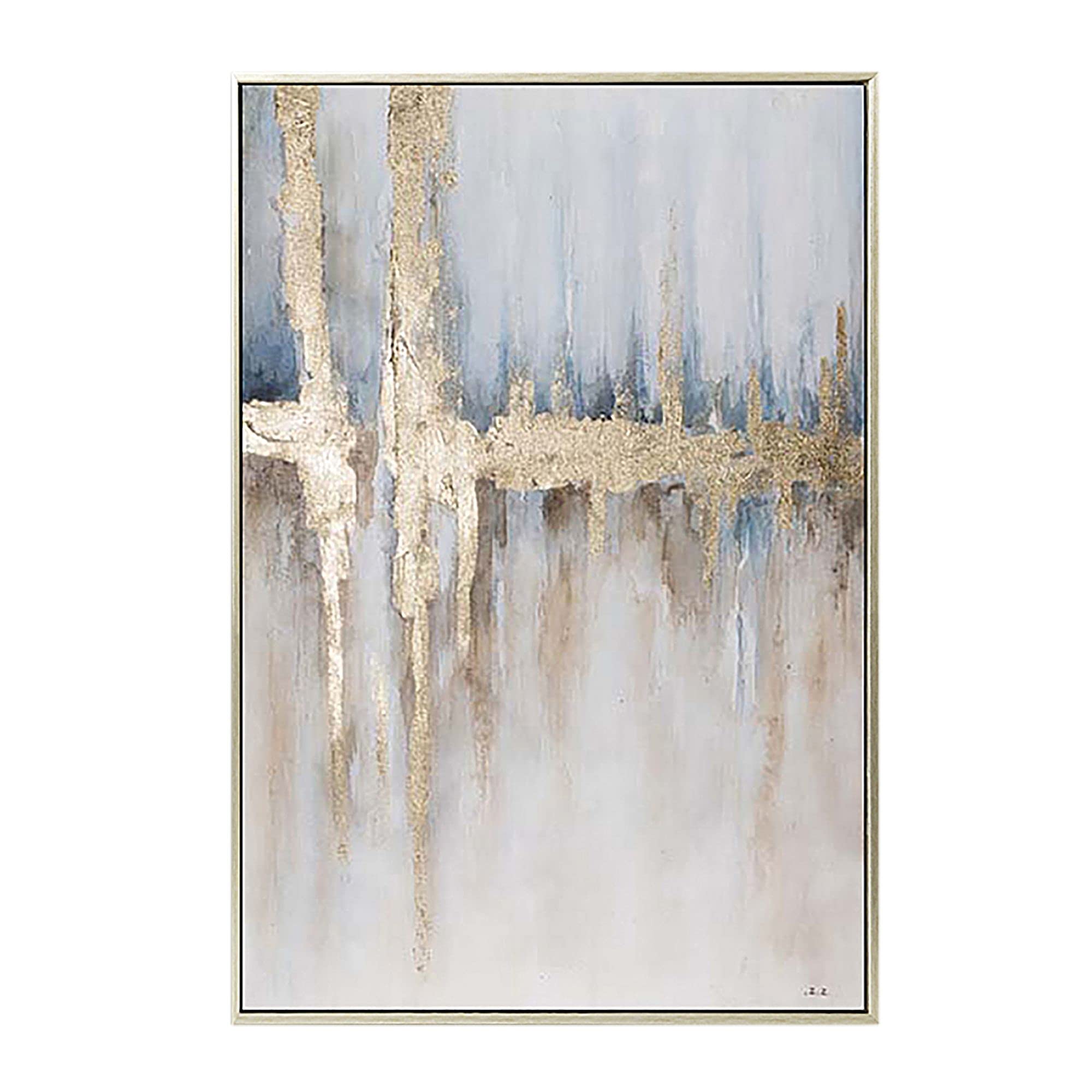 Hand Painted Blue & Ivory Abstract Canvas Wall Art - 61x41 Inch Framed Painting - Modern Home Decor for Living Room, Bedroom & Office