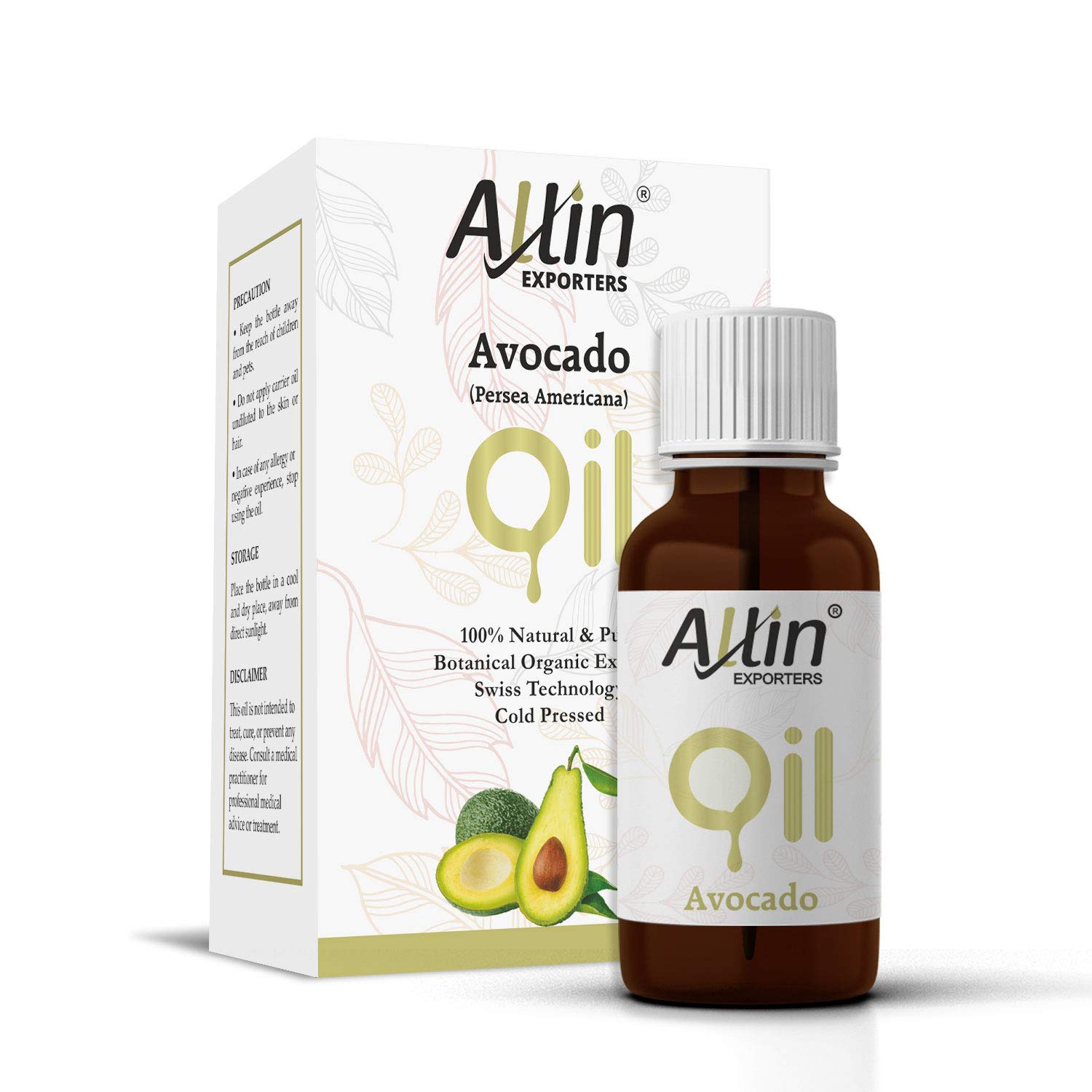 Allin Exporters 100% Pure Avocado Oil 30ml - Natural Hair, Face & Skin Moisturizer with Retinol & Vitamin E - Reduces Wrinkles, Dryness & Signs of Aging - Perfect for Night Care, Massage & DIY Beauty Recipes