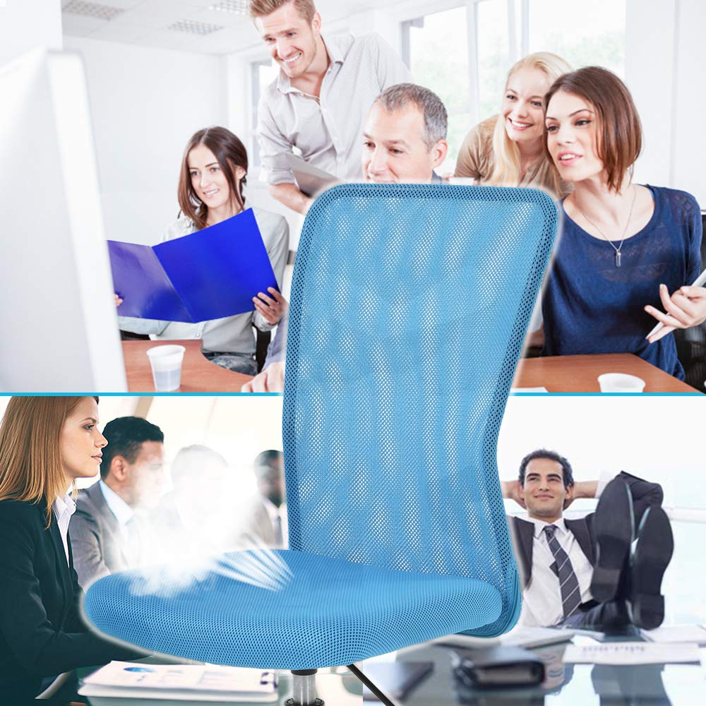 Best Ergonomic Office Chair - Mesh Computer Desk Chair with Lumbar Support, Armless Modern Executive Swivel Rolling Chair for Home & Office Workspace (Blue) - Perfect for Long Hours Sitting, Gaming & Remote Work