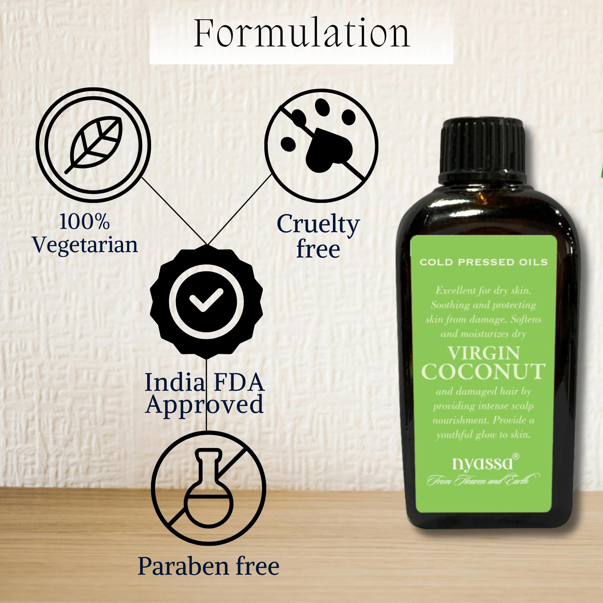 Nyassa Cold Pressed Virgin Coconut Oil 100ml - 100% Pure Natural Undiluted Coconut Oil for Skin & Hair - Rich in Vitamin E, Hydrating Moisturizer - Paraben Free, Silicone Free, Cruelty Free - Perfect for Cooking, Hair Care & Skin Hydration