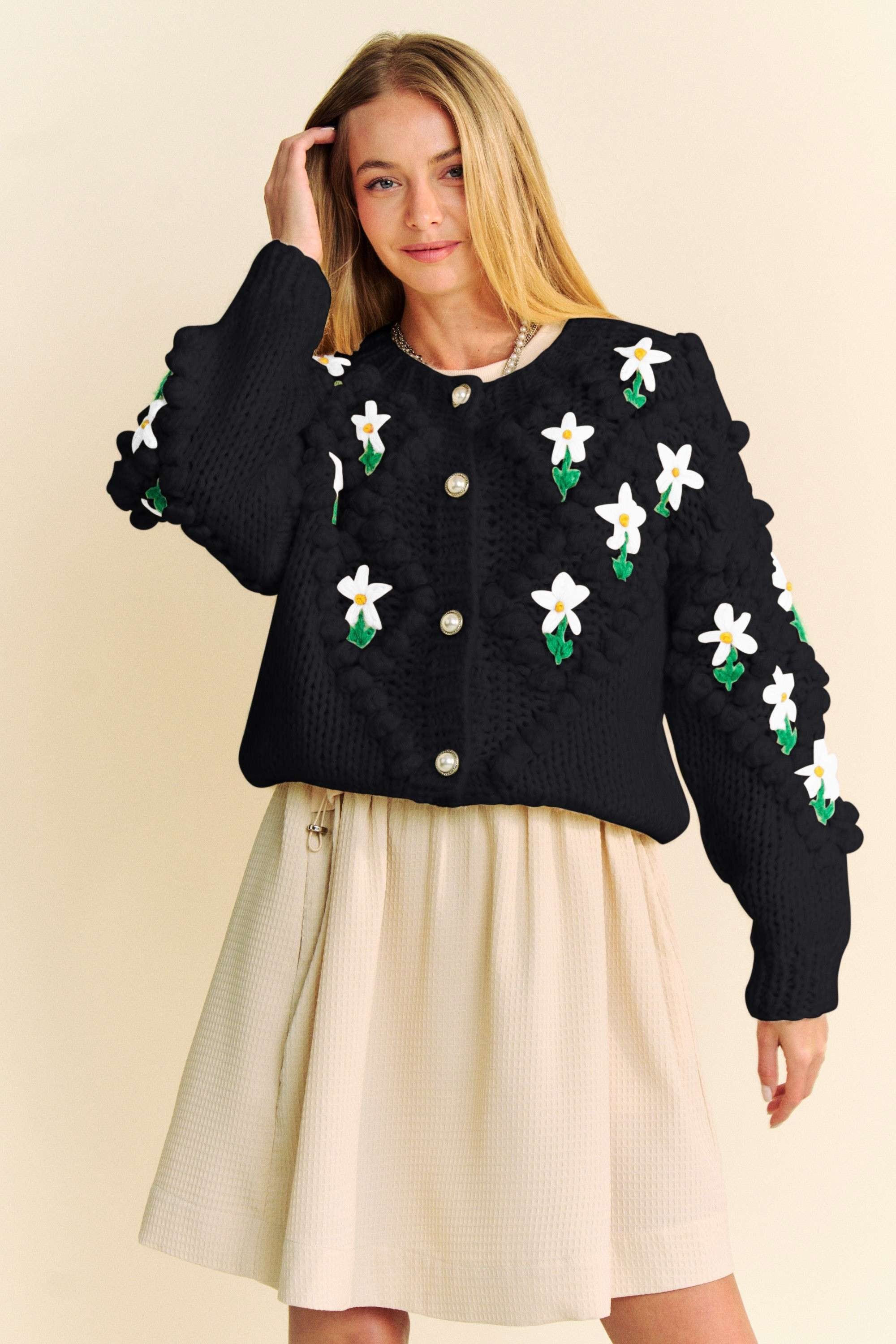 Floral Print Button Down Cardigan for Women - Lightweight Knit Open Front Sweater for Spring & Fall Layering