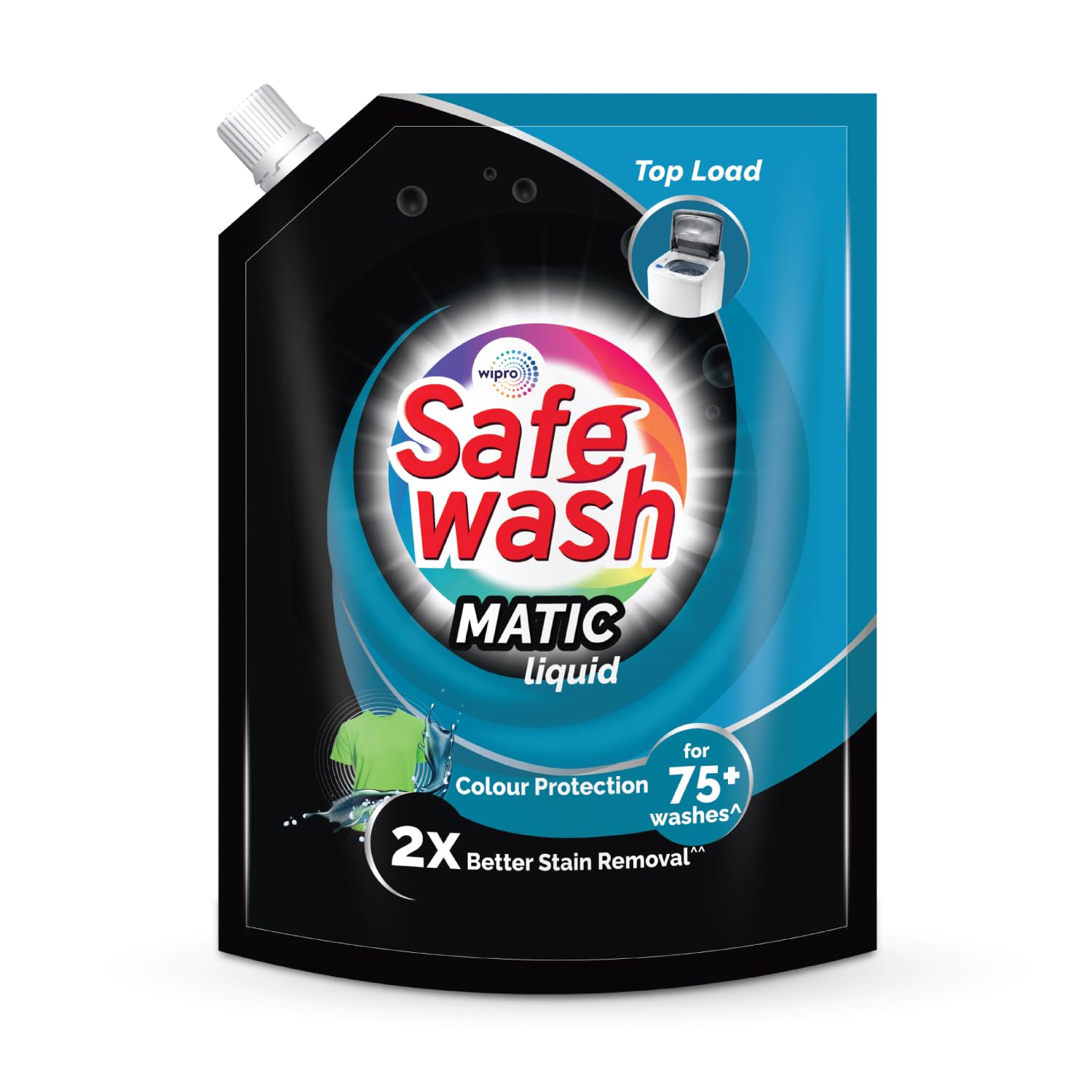 Safewash Top Load Matic 2L Refill Pouch Premium Liquid Laundry Detergent with Color-Protect Technology | 2X Stain Removal Power | Works for All Fabric Types | Ideal for Washing Machines, Hand Wash & Delicate Clothes