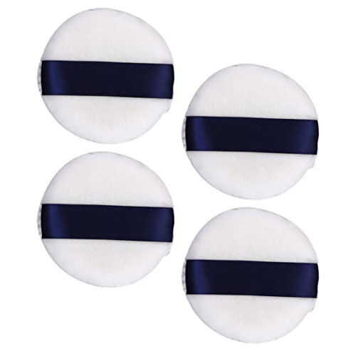 FRCOLOR 4-Piece Round Makeup Powder Puff Set - Soft Velour Cosmetic Blending Sponge for Loose & Pressed Powder - Perfect for Foundation, Setting Powder & Touch-Ups (Great for Travel & Daily Makeup Routine)