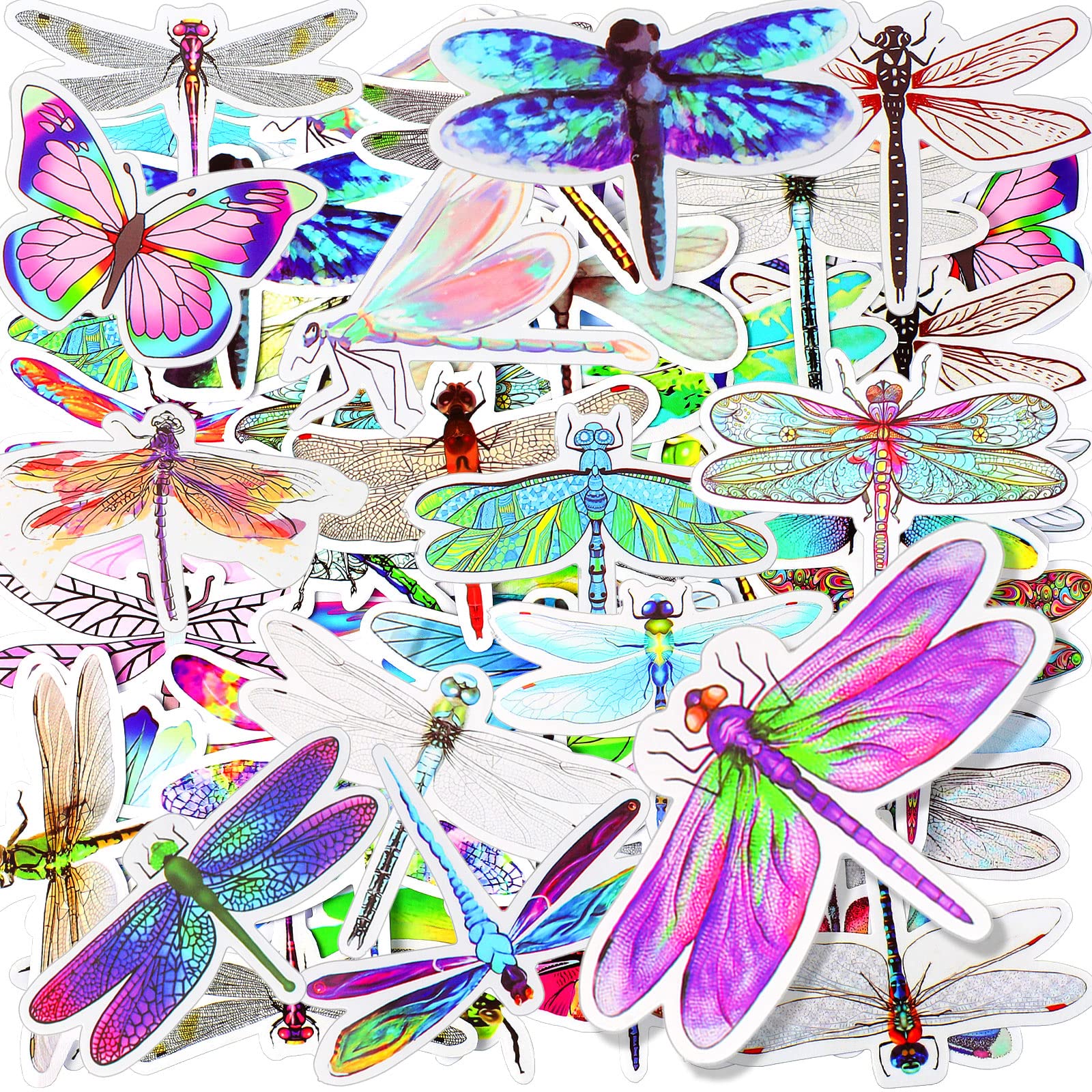 100 Pcs Dragonfly Stickers - Waterproof Vinyl Decals for Water Bottles, Laptops, Cars, Skateboards | Beautiful Insect Decor for DIY Crafts, Scrapbooking & Luggage Personalization
