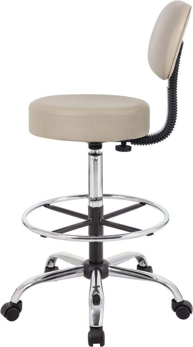 Ergonomic Boss Caressoft Medical Drafting Stool with Adjustable Height & Lumbar Support Back Cushion [B16245 BG] - Perfect for Doctors, Dentists, Tattoo Artists & Home Office Workspaces