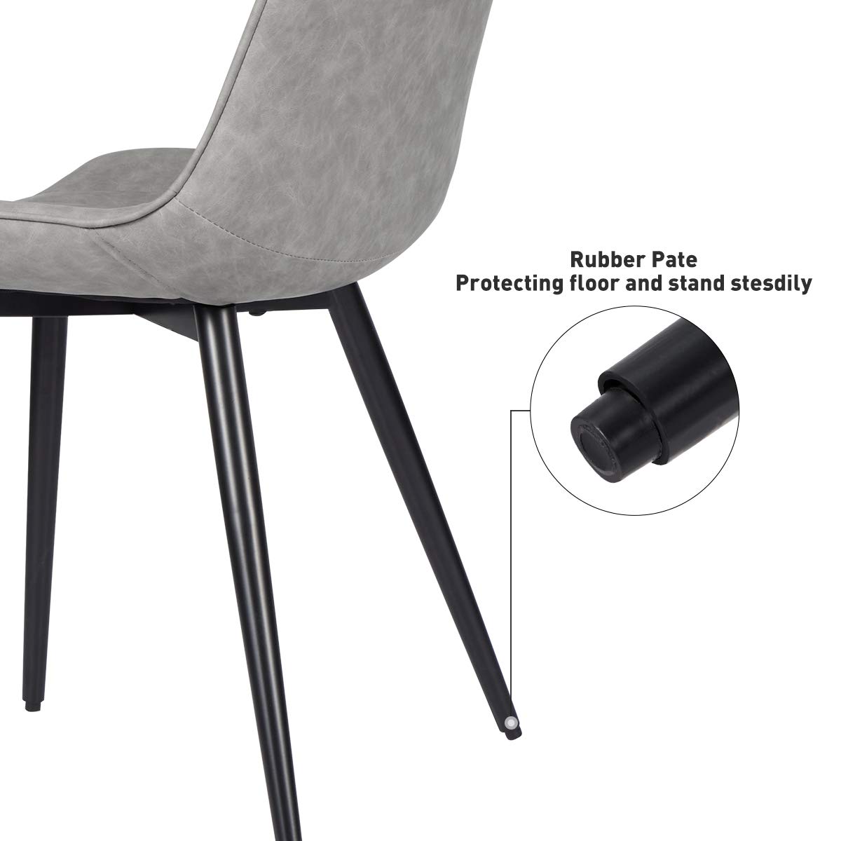 Mid Century Modern Faux Leather Dining Chairs Set of 2 - Upholstered Kitchen & Living Room Chairs with Metal Legs in Gray - Perfect for Small Spaces, Breakfast Nooks & Contemporary Dining Areas