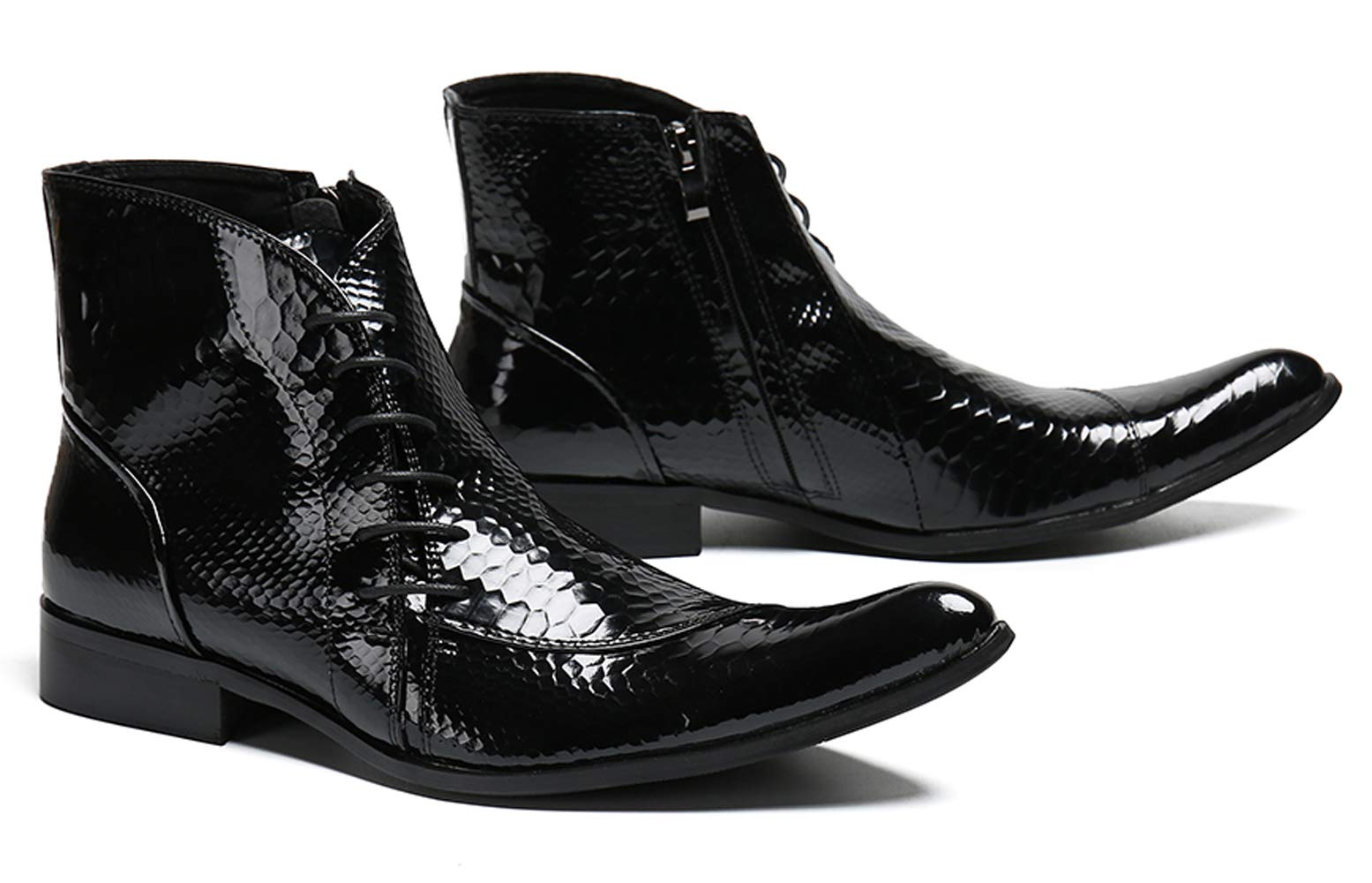 Santimon Men's Patent Leather Chelsea Boots with Side Zipper - Ankle Dress Boots for Casual & Formal Wear - Perfect for Office, Parties & Date Nights