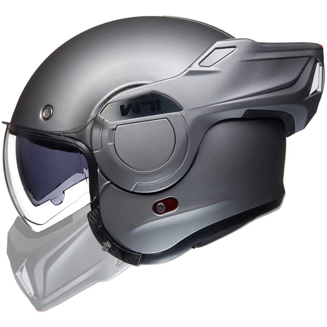 Vintage Full Face Modular Motorcycle Helmet for Adults - DOT Certified ATV UTV Snowmobile Helmet with 180° Reversible Chin Guard - Matte Gray Size L - Perfect for Cruising, Off-Roading & Winter Riding