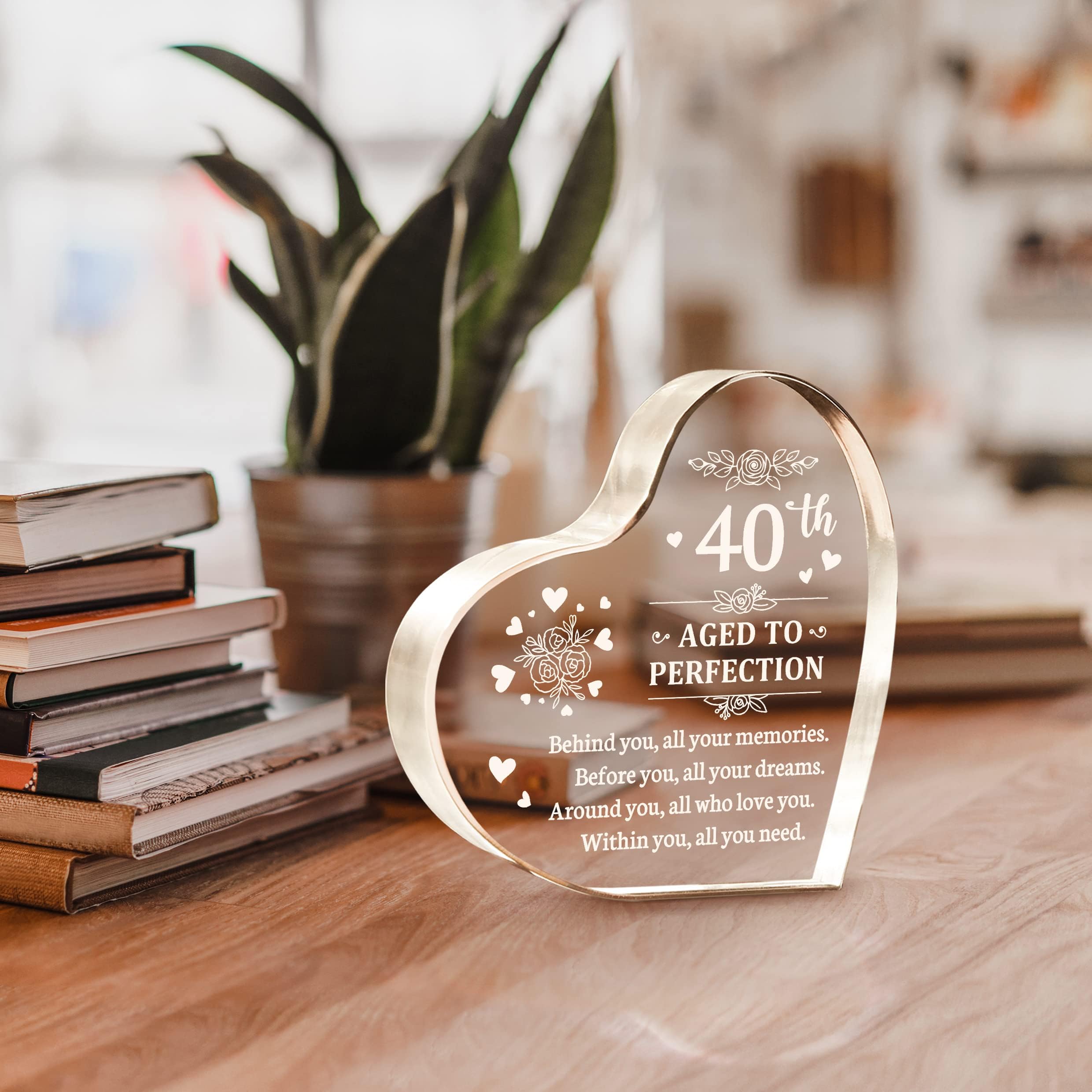 Personalized Heart Shaped Acrylic 40th Birthday Keepsake Gift for Women & Men - Unique Custom 40 Year Old Present for Mom, Sister, Wife, Daughter, Friends | Perfect for Anniversary, Milestone Celebration & Special Occasions