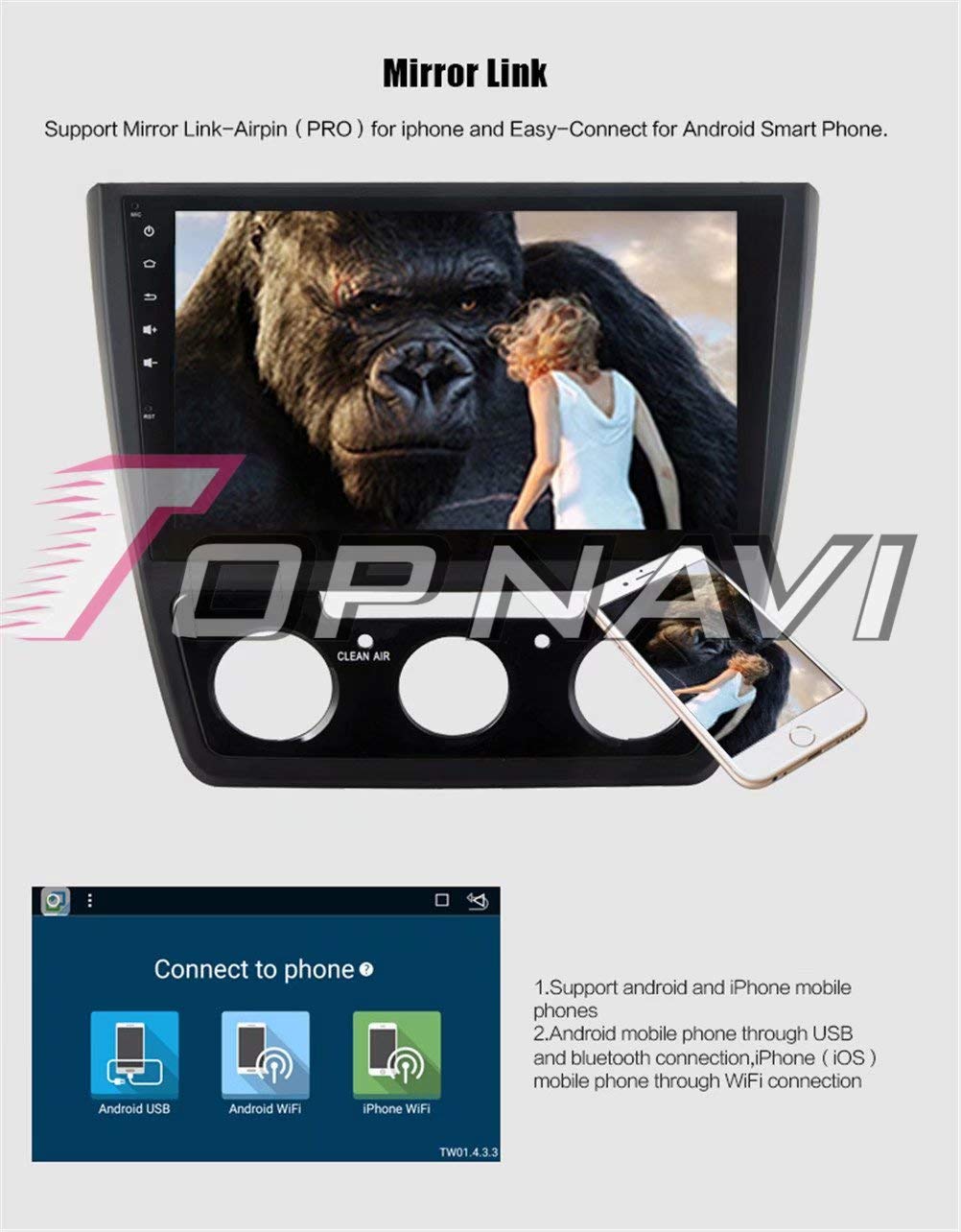 Skoda Yeti 2014-2016 Android 8.1 Car Stereo - TOPNAVI Octa Core GPS Navigation System with 2GB RAM, 32GB ROM, WiFi, 3G, RDS, Mirror Link, FM, Bluetooth | HD Audio Video Player | Perfect for Road Trips & Daily Commuting